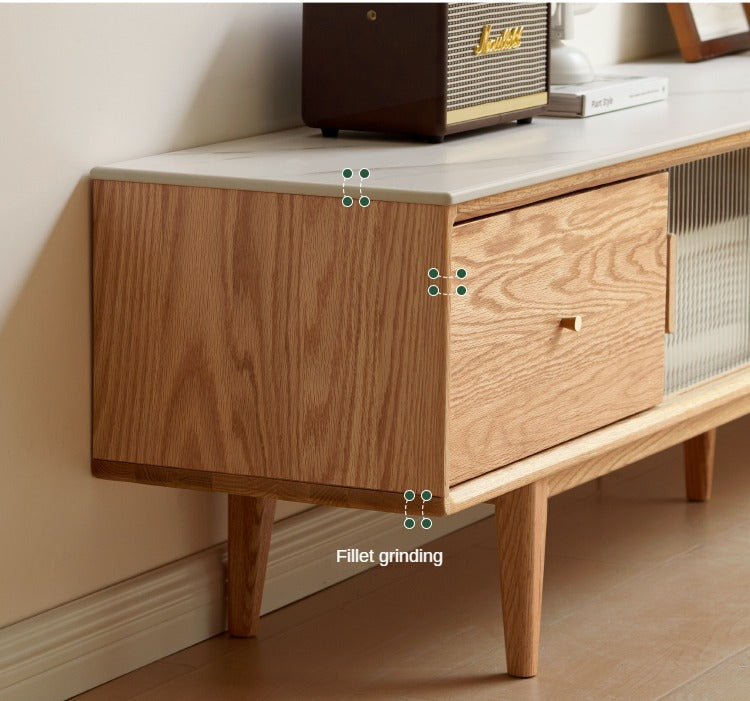 Solid Oak Wood Modern Storage Cabinet with Rock Plate - Stylish Home Organization for Living Room, Bedroom & Office