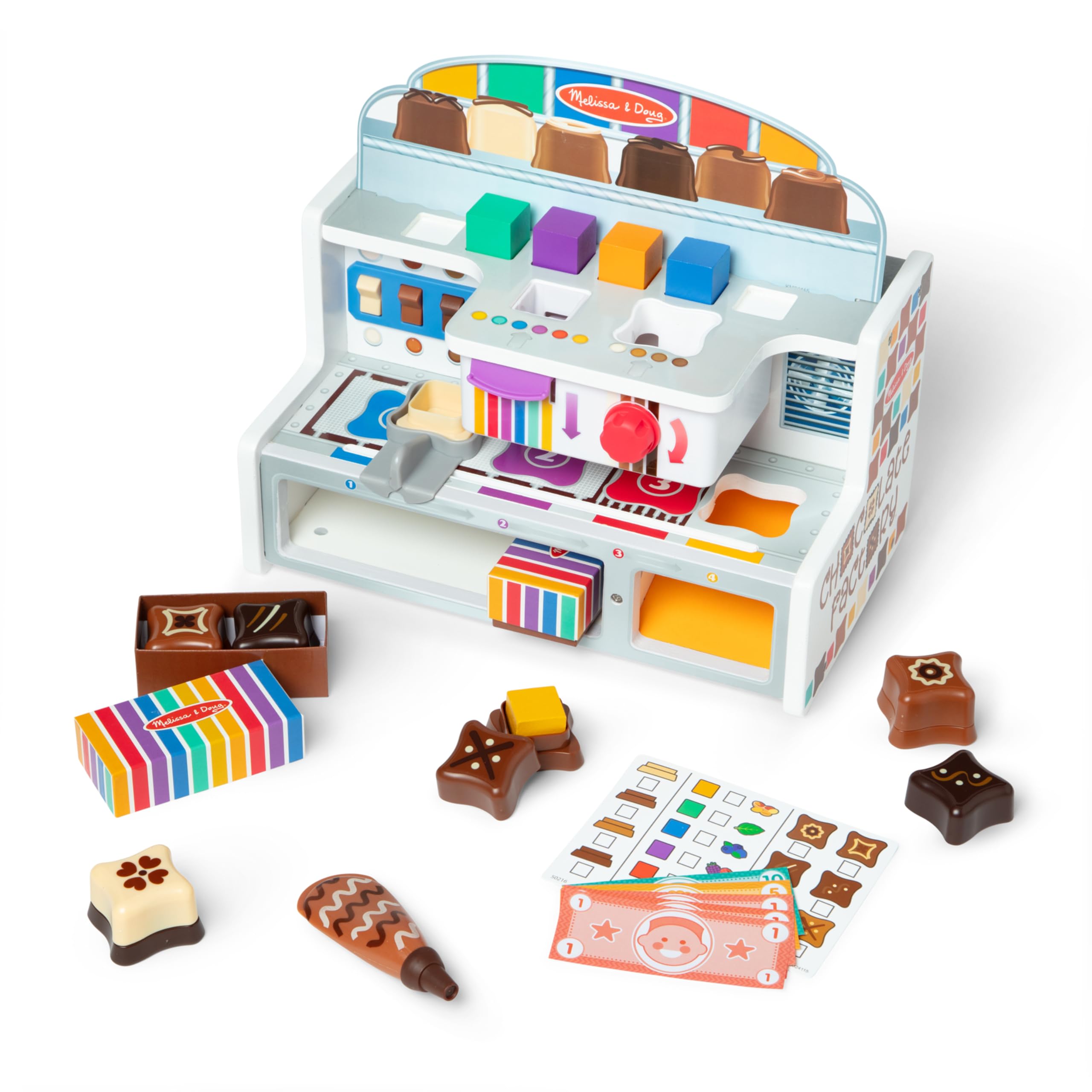 Melissa & Doug Wooden Chocolate Factory Pretend Play Set - Kids Candy Maker Toy with Play Food for Boys & Girls Ages 3+ | FSC-Certified Wood | Birthday Gift & Imaginative Play for Preschoolers