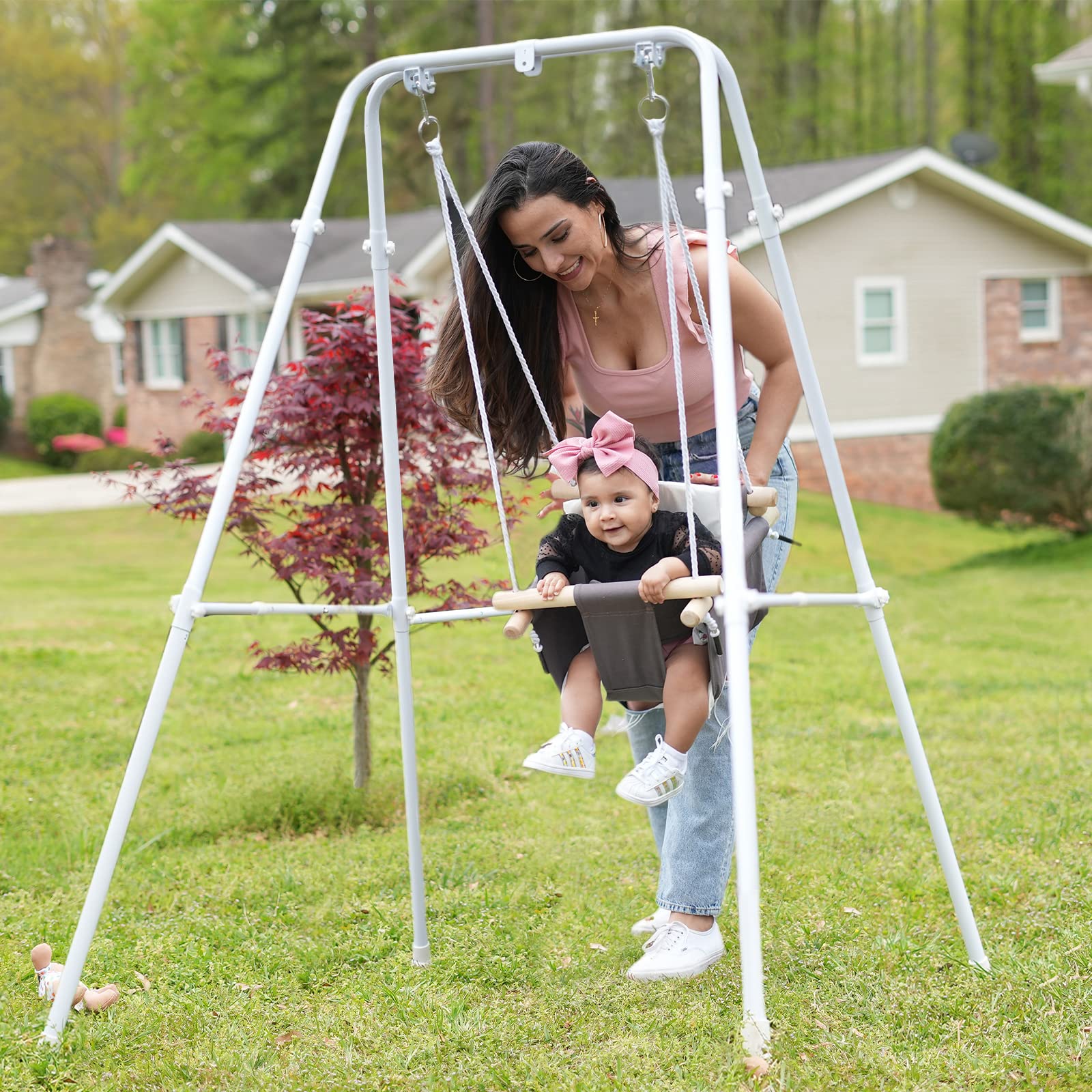 **Baby Swing with Stand - Indoor & Outdoor Toddler Swing Set with Soft Canvas Cushion Seat - Perfect for Playtime, Backyard, Nursery, and Park Adventures**