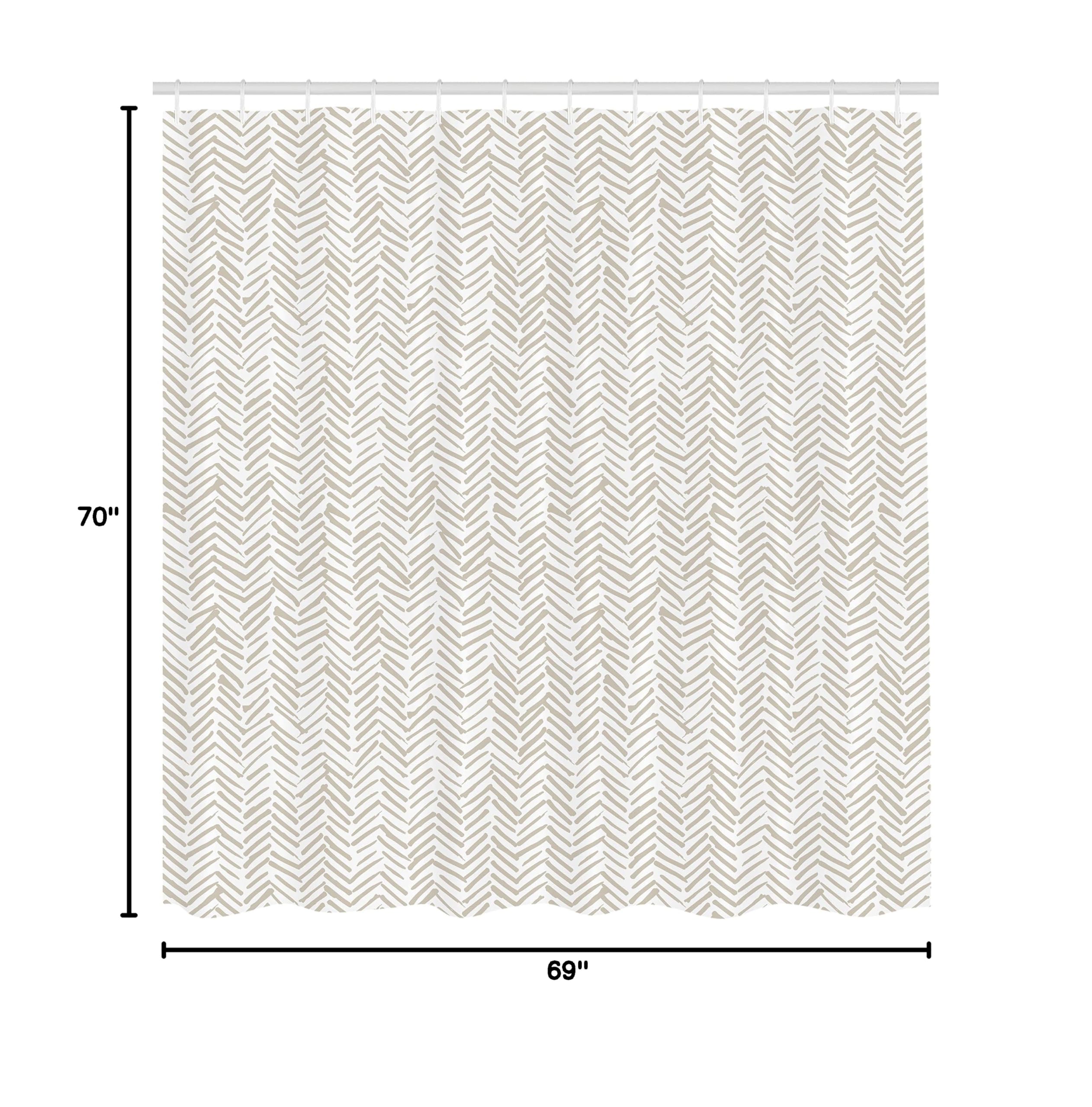 Lunarable Chevron Shower Curtain - Hand Drawn Monochrome Herringbone Abstract Design, 69x70 Inch Waterproof Fabric Bathroom Decor with Hooks, Beige & White - Perfect for Modern Bathrooms, Guest Baths & Spa-Style Retreats