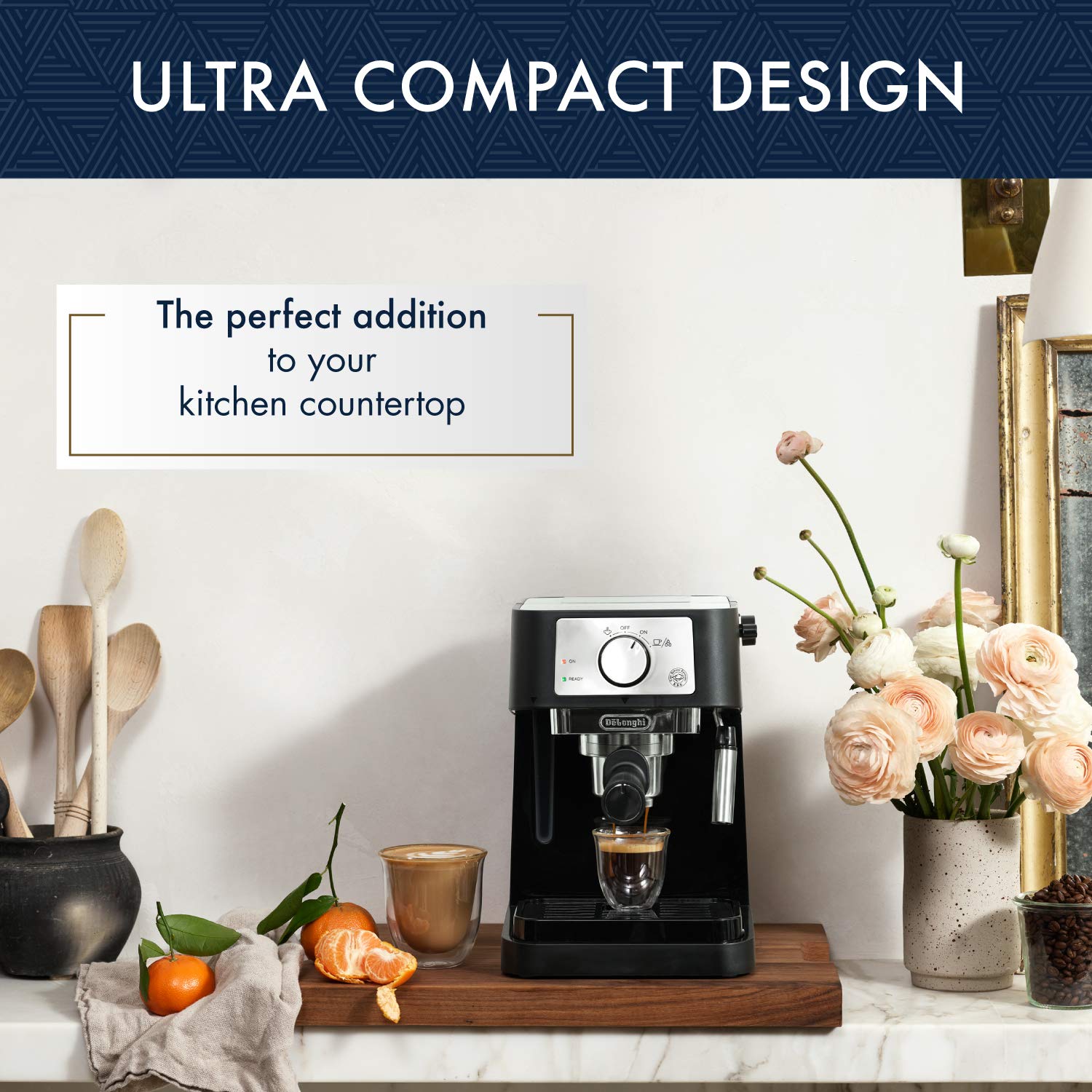 De'Longhi 15 Bar Pump Manual Espresso Machine with Milk Frother & 2 Thermo Glasses - Perfect for Home Baristas & Coffee Lovers