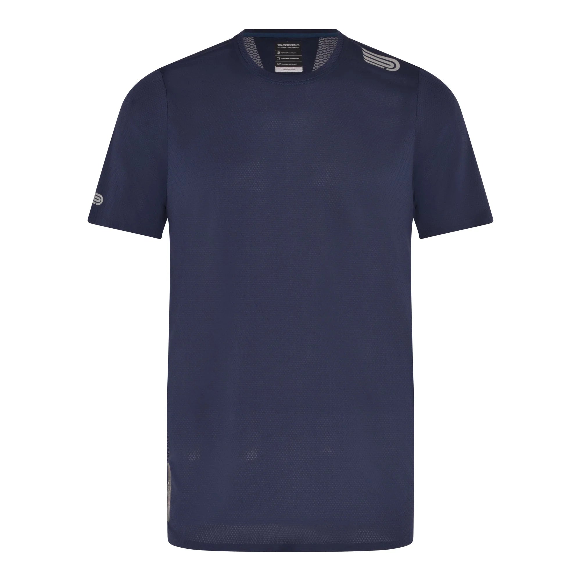 Pressio Men's Running Shirt - Lightweight Moisture Wicking Performance Top for Jogging & Workouts - Navy/Silver Athletic Tee for Gym, Marathon & Outdoor Sports