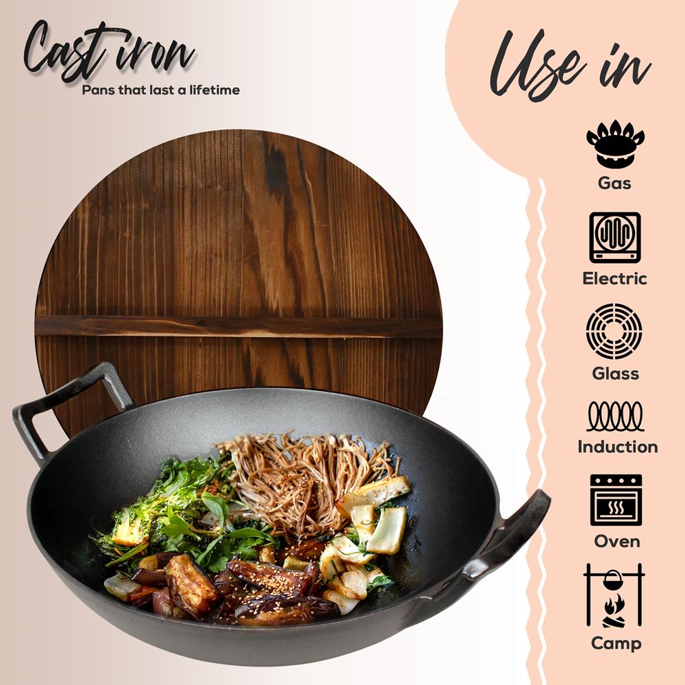 NCCiWok 60 - Premium Non-Stick Wok Pan for Stir Fry, Saute & Deep Frying - 14 Inch Carbon Steel Wok with Wooden Handle - Perfect for Asian Cooking, Home Kitchen & Restaurant Use