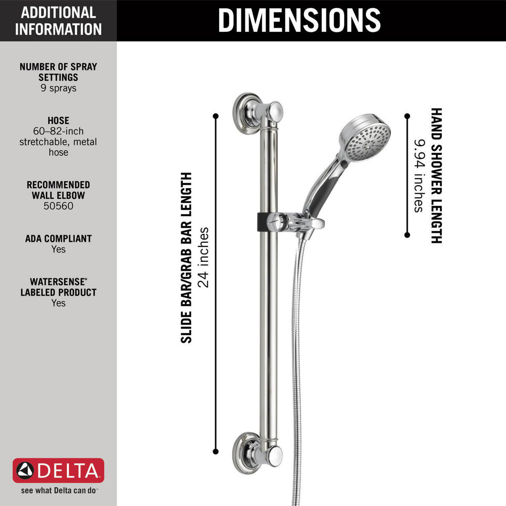 Delta ActivTouch 9-Setting Handheld Shower Head with Slide Bar - Chrome Finish 51900 | High Pressure Shower for Spa-Like Experience | Perfect for Bathroom Renovation & Relaxation