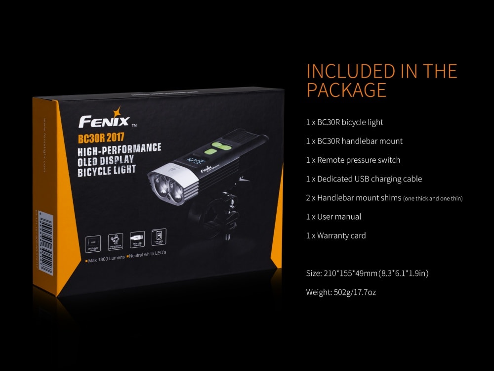 Fenix BC30R U2 Rechargeable LED Bike Light - High Brightness Bicycle Headlight for Night Riding, Commuting & Outdoor Adventures