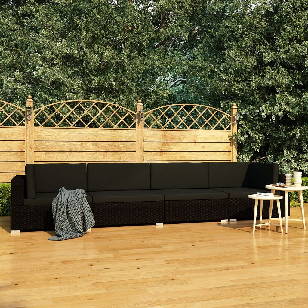 **4-Piece All-Weather PE Wicker Patio Furniture Set with Cushions - Black Poly Rattan Outdoor Sofa Set for Garden, Small Patio & Conversation Areas**    *(Perfect for Backyard Relaxation, Poolside Lounging & Outdoor Entertaining)*