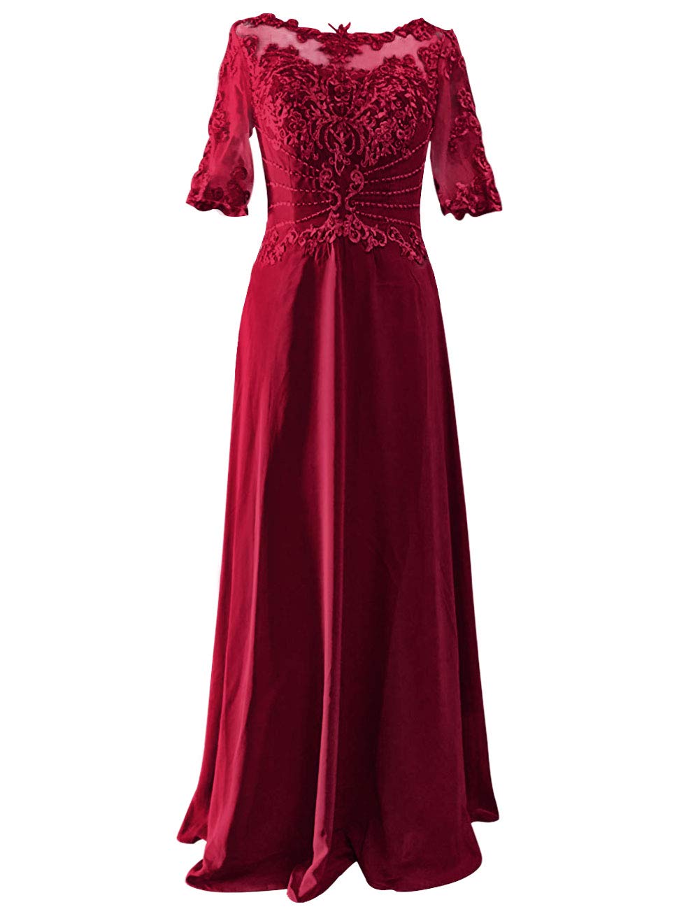 Elegant Mother of the Bride Dresses - Long Formal Evening Gown with Lace Applique & Beaded Short Sleeves | Perfect for Weddings, Galas & Special Occasions