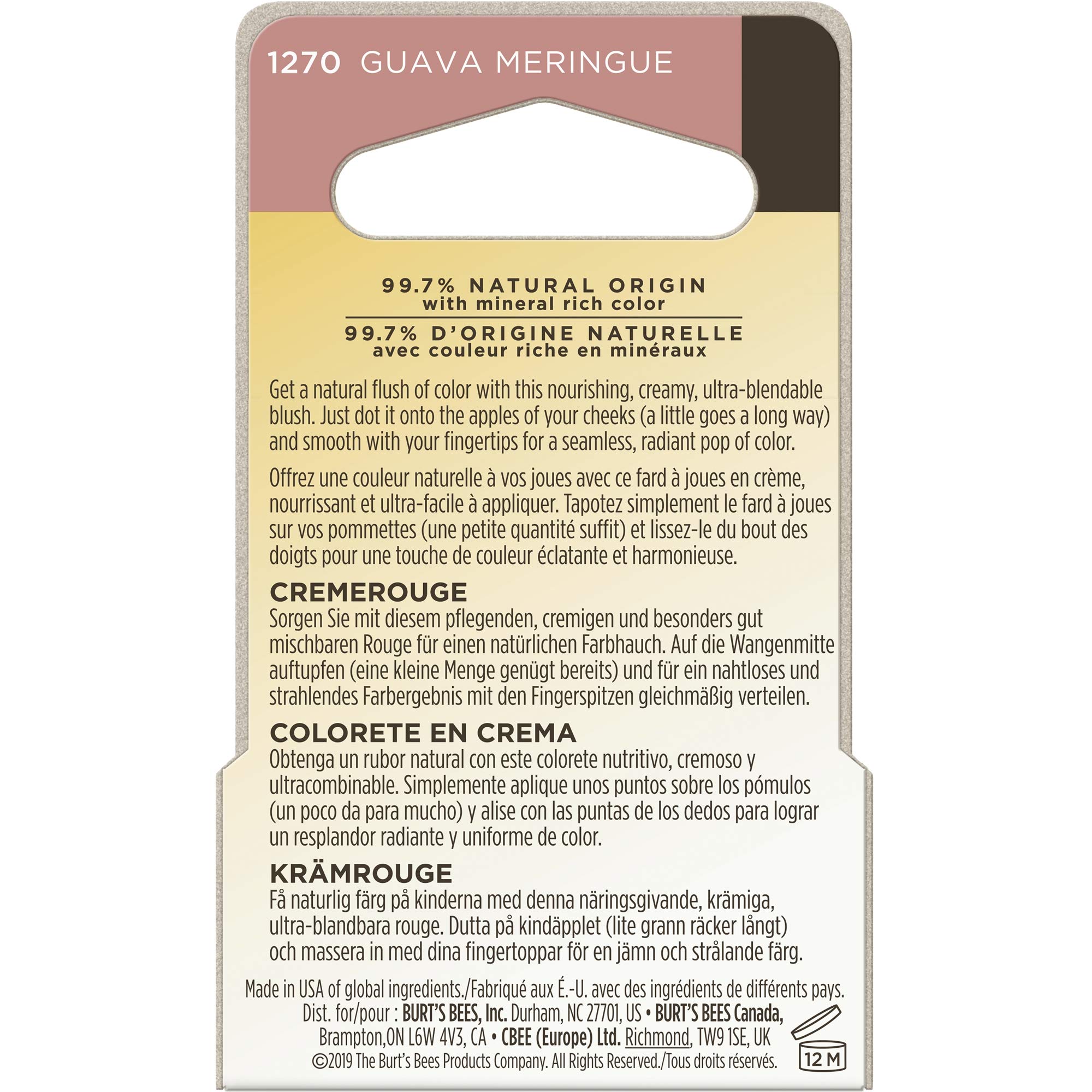 Burt's Bees Guava Meringue Color Nurture Cream Blush - 0.25oz | Natural, Buildable Cheek Color for a Flawless Glow | Perfect for Everyday Wear & Special Occasions