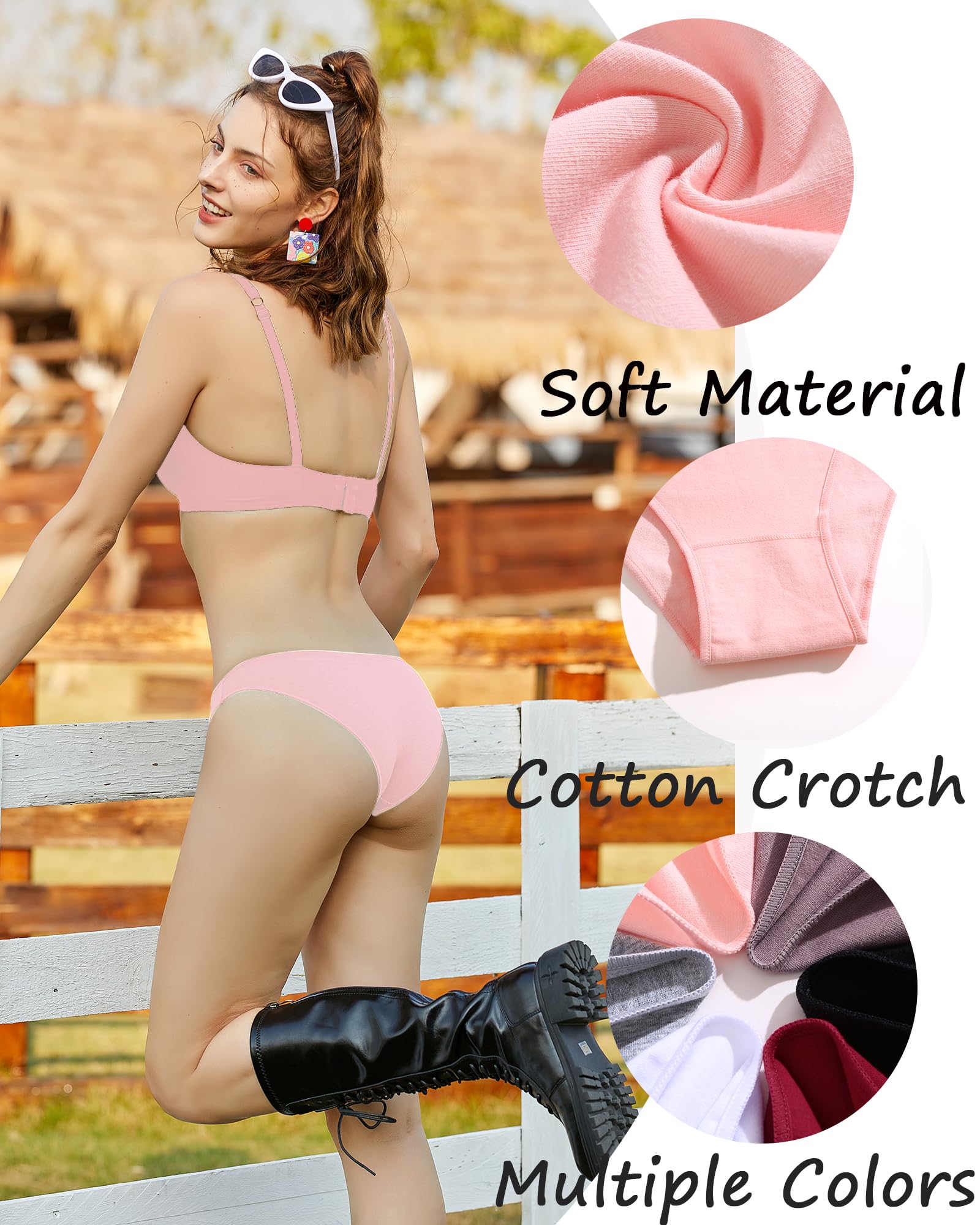 FINETOO 6 Pack Women's Cotton Underwear - Low Rise Bikini Panties, High Cut Cheeky Briefs, Breathable & Comfortable, Sizes S-XL - Perfect for Daily Wear, Yoga, and Lounge