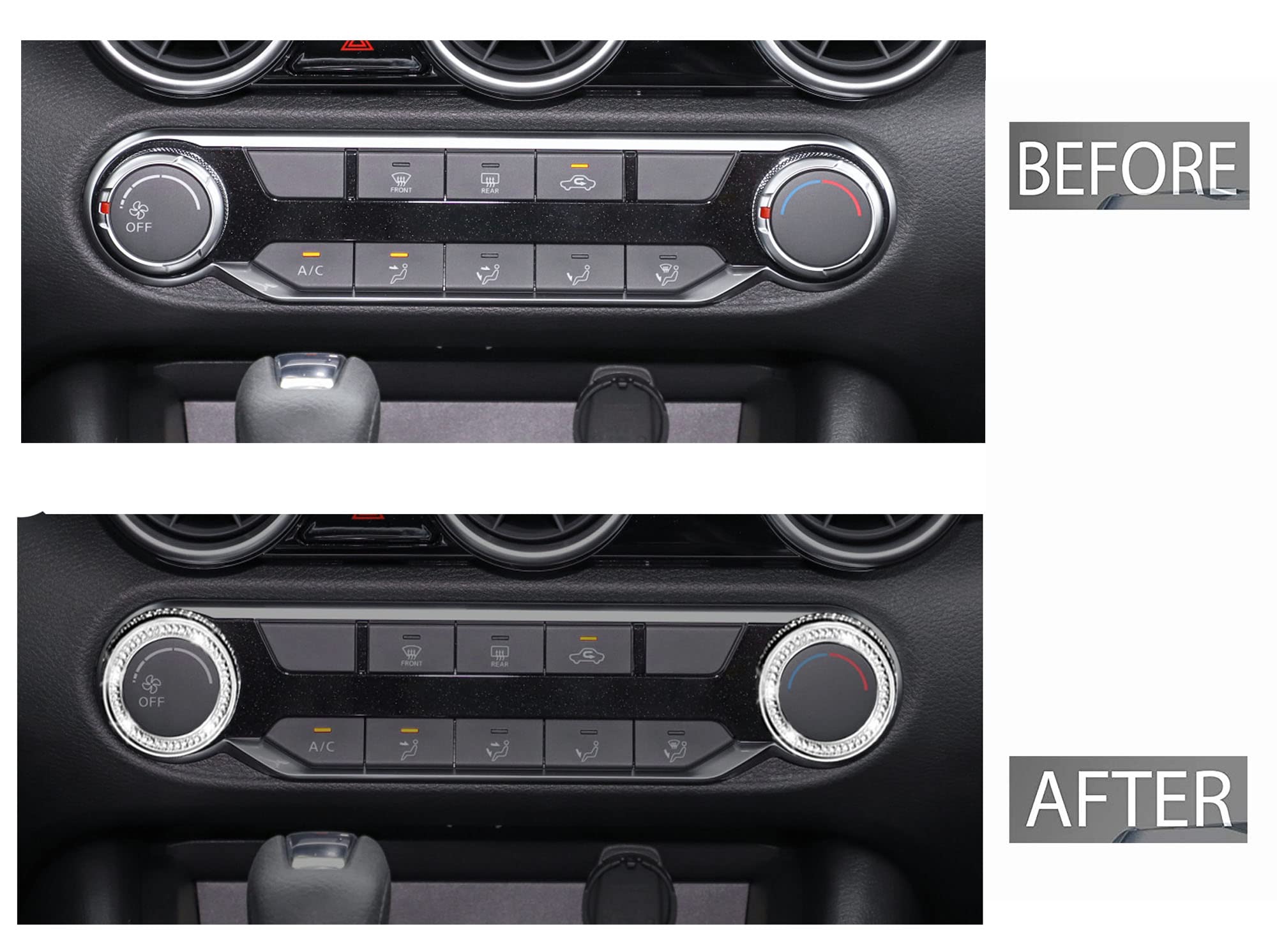 **2020-2022 Nissan Sentra Bling Interior Accessories – Rhinestone Crystal AC Knob Rings (2-Piece Set) – Stylish Car Decor for Customization & Luxury Driving Experience**