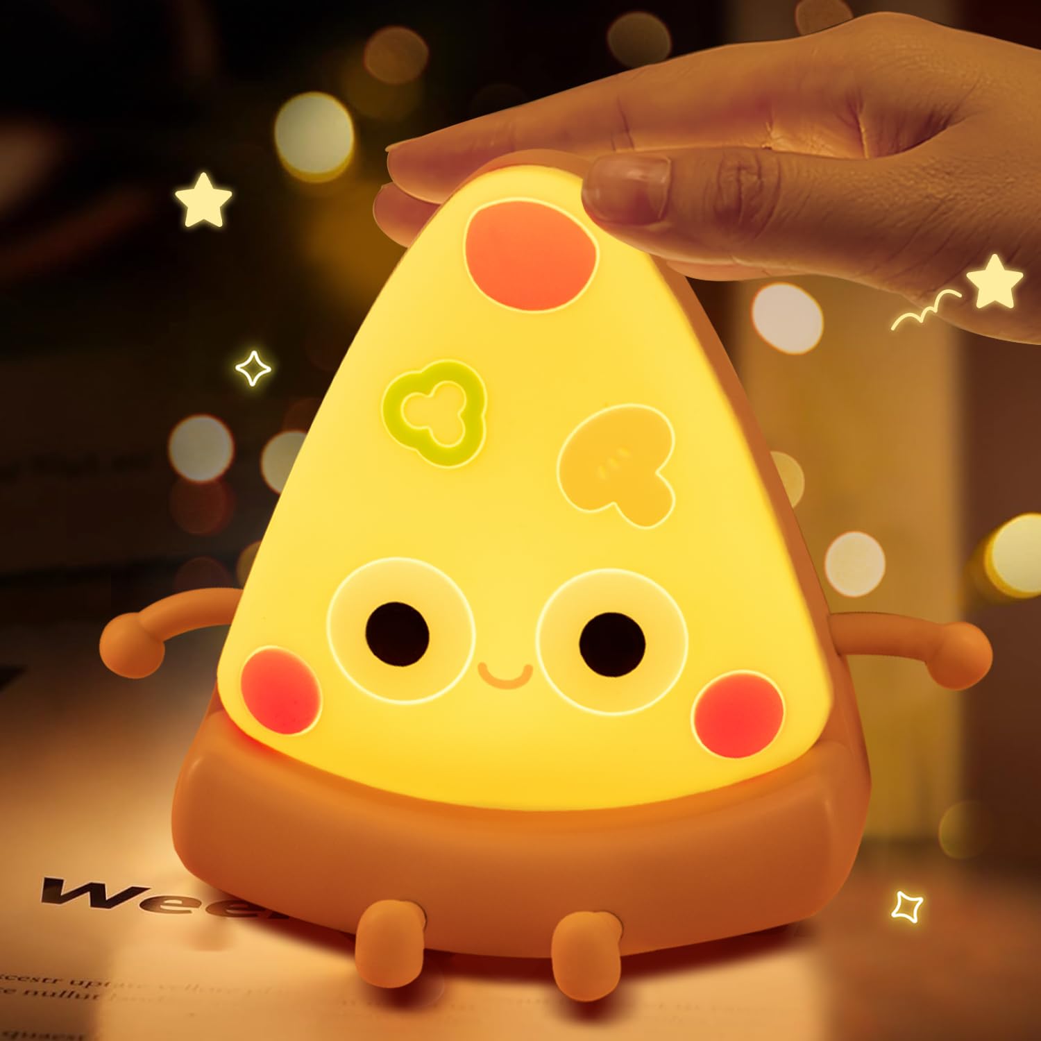 Rechargeable Silicone Pizza Night Light for Kids - Dimmable LED Nursery Nightlight, Kawaii Squishy Lamp for Boys & Girls, Perfect Bedside Gift for Toddlers & Babies | Ideal for Bedrooms, Nurseries, and Sleep Comfort