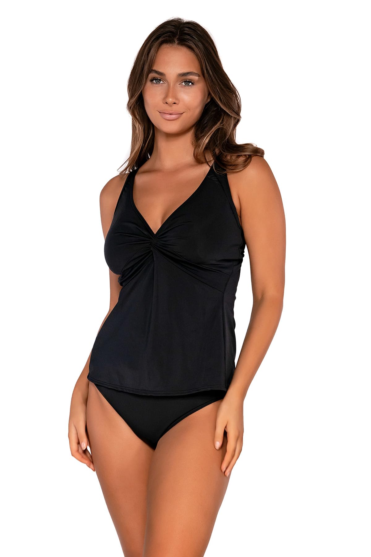 Stylish Women's Twist Tankini Swimsuit - Flattering Sunset Print Bikini Top & Bottom Set for Beach, Pool & Summer Vacations