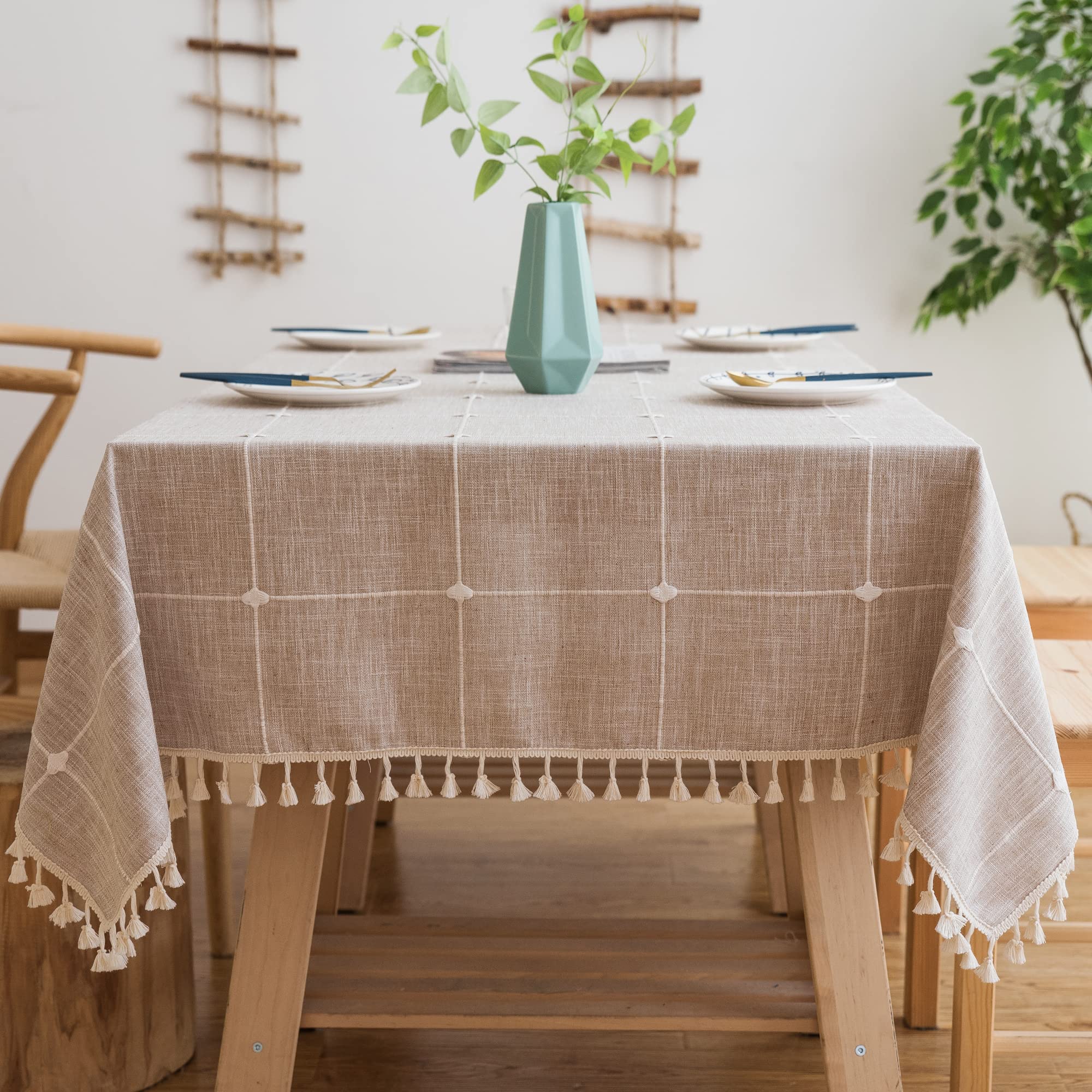 Pahajim Wrinkle-Free Tablecloth - 55x55 Inch Square Farmhouse Table Cover for Kitchen, Dining, Party & Christmas Decor (Maroon) | Perfect for Holiday Gatherings, Dinner Parties & Home Decor