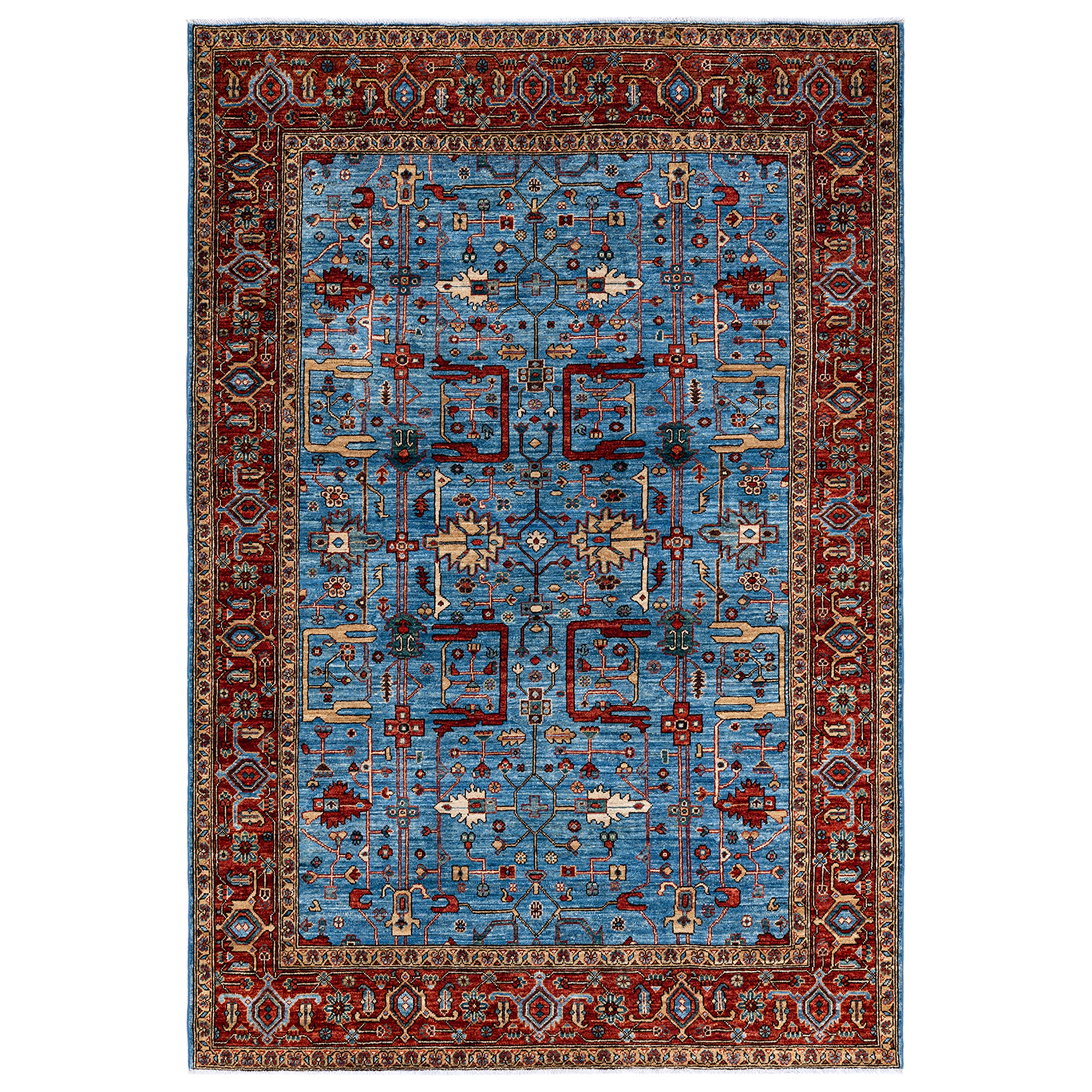 Handmade Blue Traditional Serapi Wool Rug 6'2