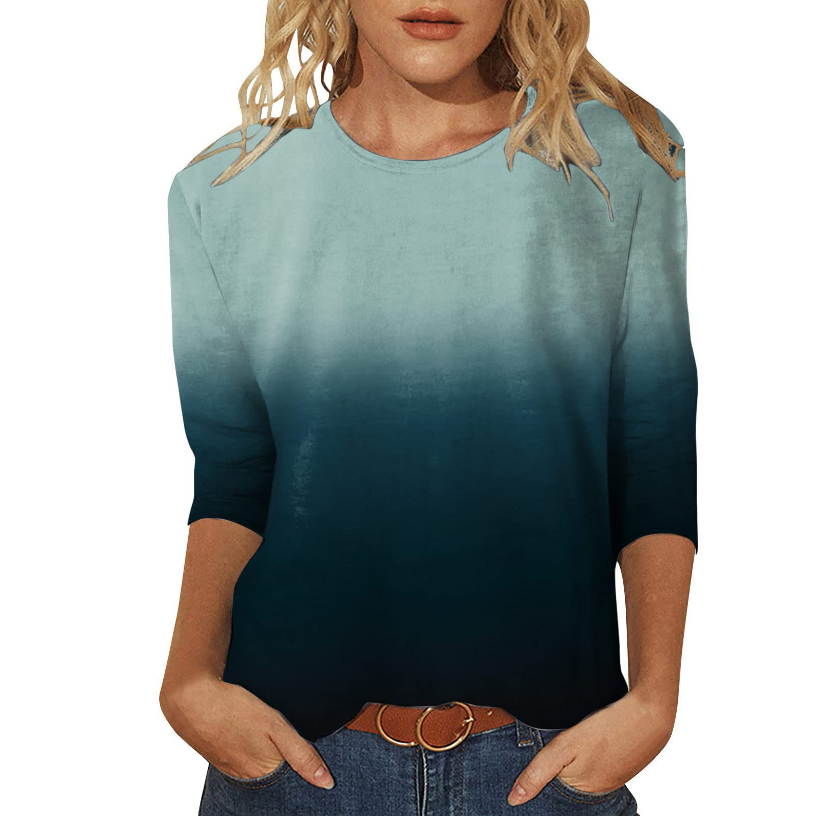 Women's Summer Printed Round Neck T-Shirt - 3/4 Sleeve Casual Top for Daily Wear | Perfect for Beach Outings, Weekend Brunch & Summer Vacation