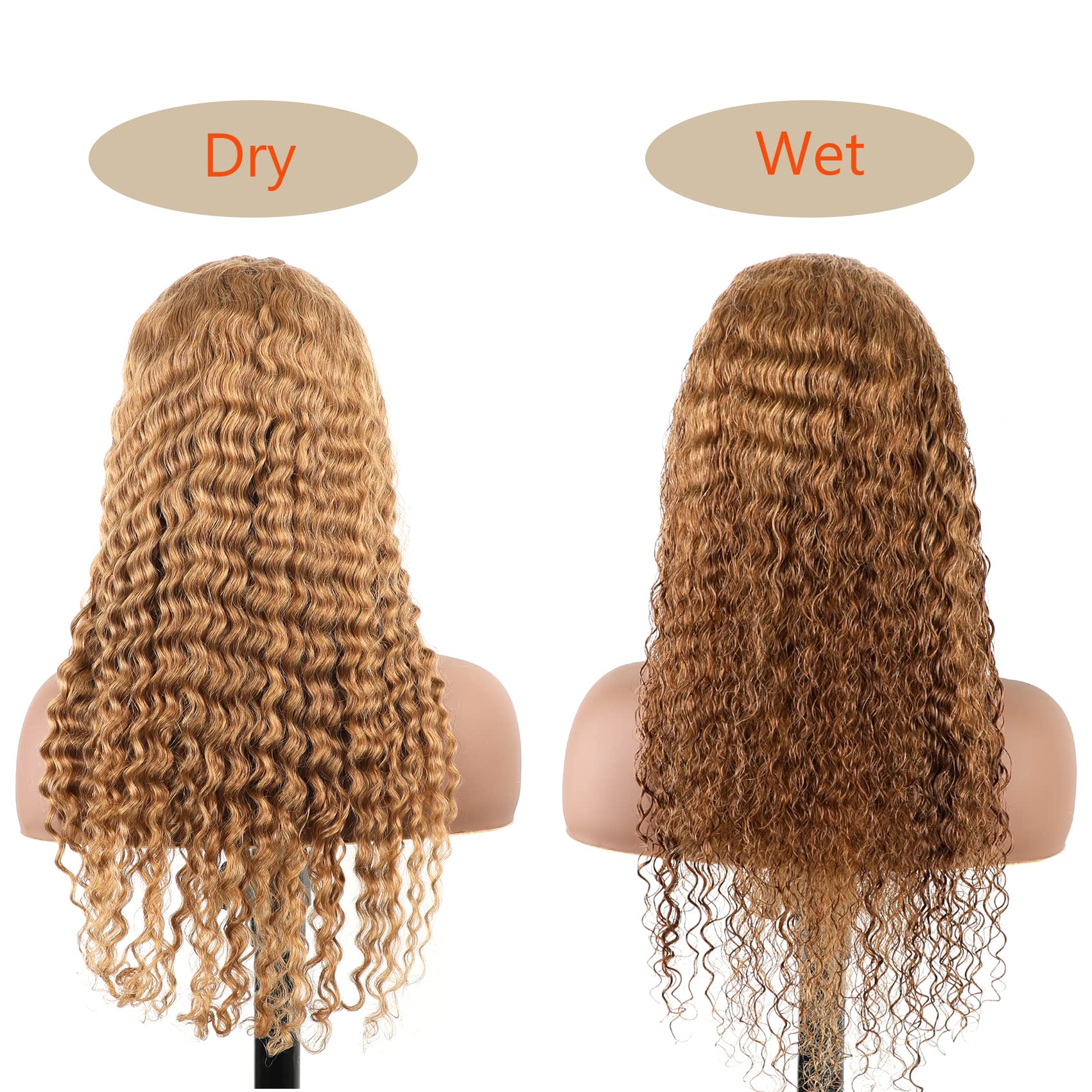 BLY Light Brown 10A Human Hair Blonde Wig - 13x4 HD Transparent Lace Front, Pre Plucked Deep Wave Curly Glueless Wigs for Women (180% Density, #27 Color, 26 Inch) - Perfect for Cosplay, Daily Wear & Special Occasions