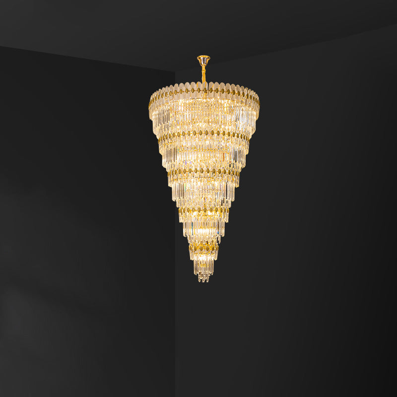Elegant Merlin Tiered Tapered Gold Crystal Chandelier - Luxury Ceiling Light Fixture for Dining Room, Living Room & Bedroom Decor