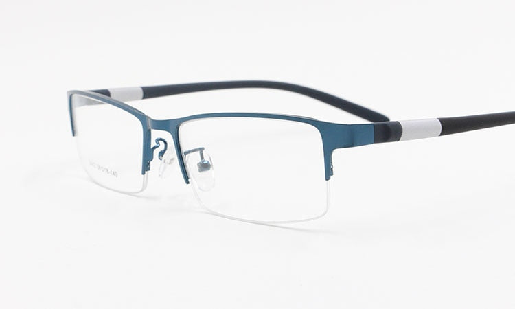 Bclear Men's Alloy Square Semi-Rimless Eyeglasses B2442 - Stylish Lightweight Metal Frame Glasses for Work, Reading & Everyday Wear