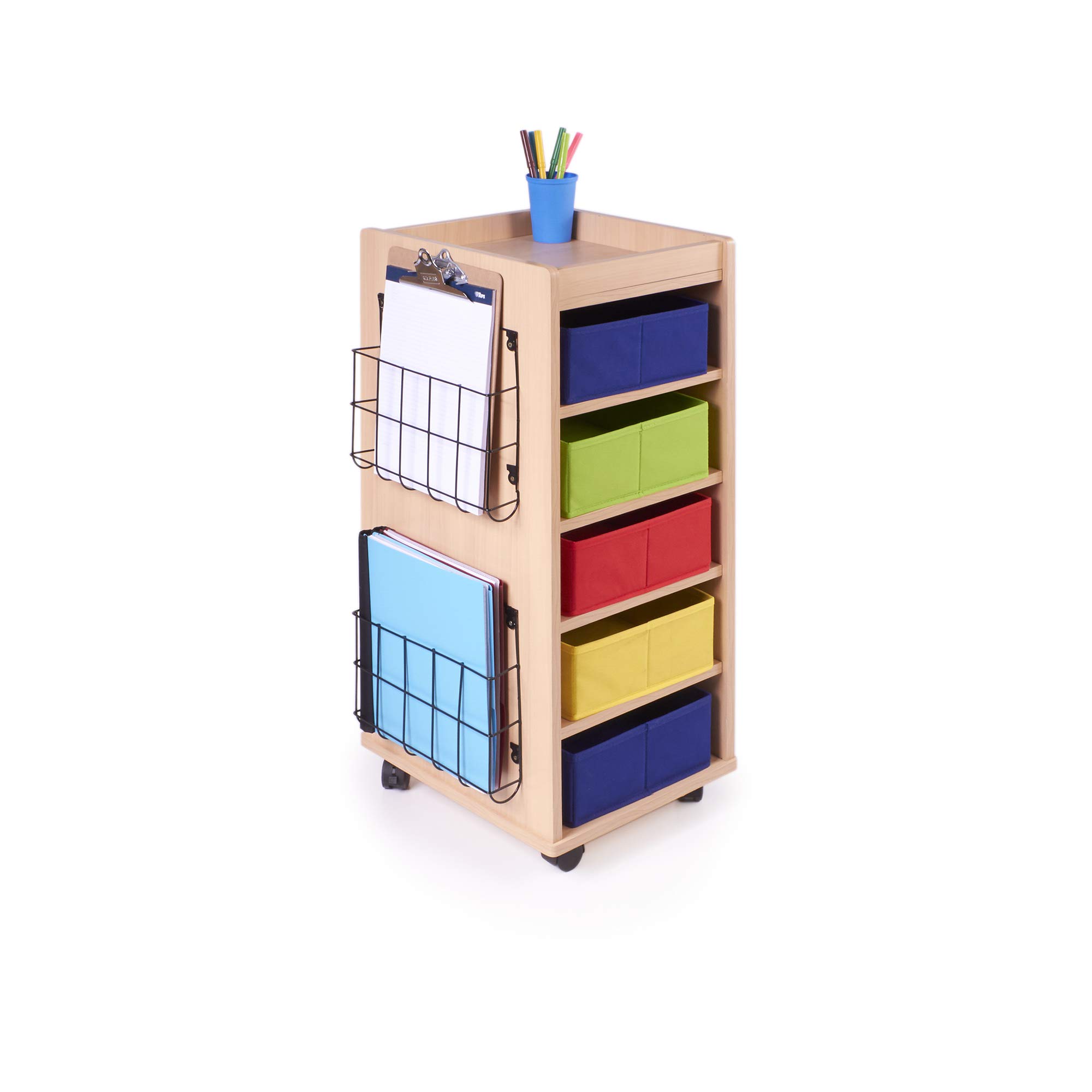 Guidecraft Rolling Storage Cart with 5 Fabric Bins - Organize School Supplies, Art & Craft Materials, Office Essentials | Perfect for Classroom, Home & Workspace Organization