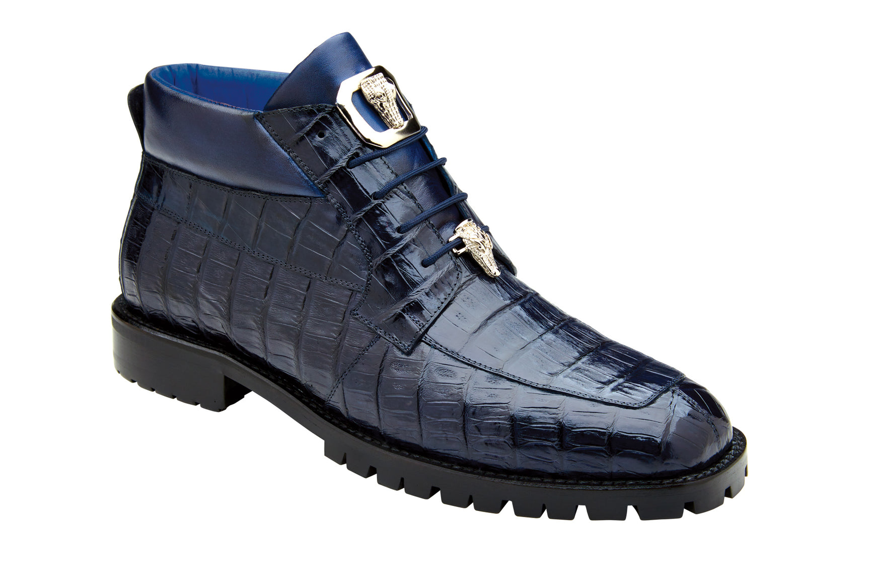 Belvedere Gallardo Genuine Caiman Crocodile Leather Dress Shoes for Men - Navy Blue U02 - Luxury Formal Business & Wedding Shoes