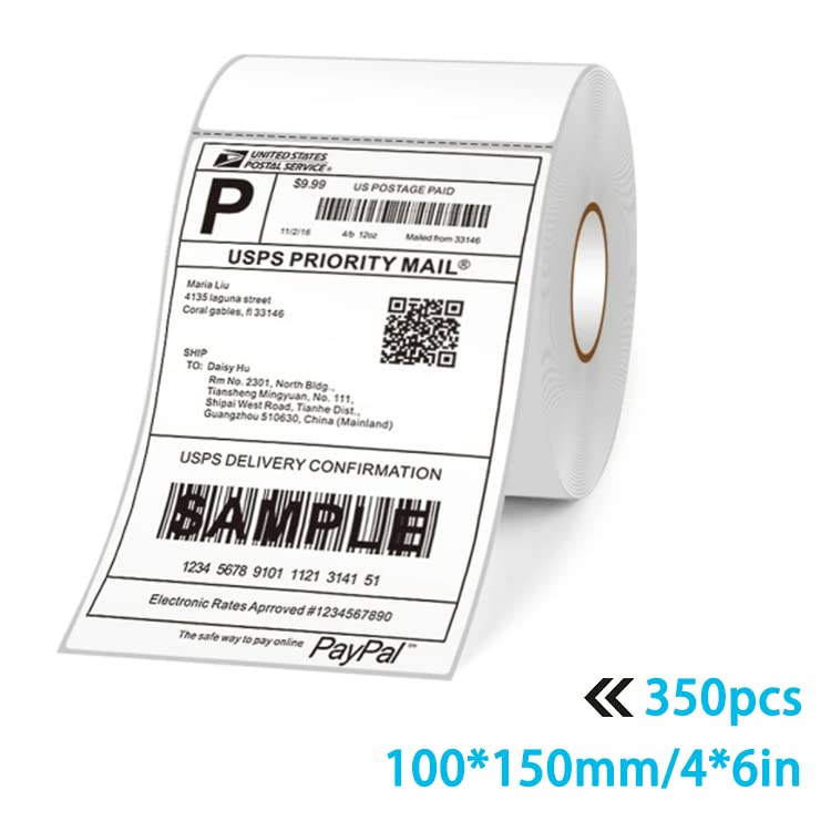 350 Pack 4x6 Inch Direct Thermal Shipping Labels Roll - Self-Adhesive Commercial Grade Printer Labels for USPS, UPS, FedEx - Perfect for E-commerce, Small Business & Home Shipping