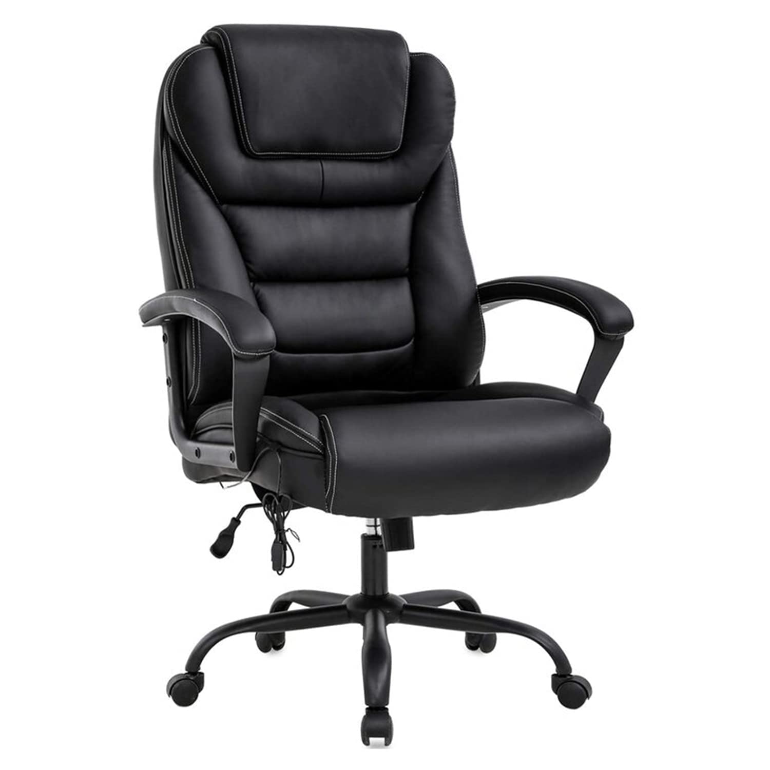 Squadise Big and Tall Office Chair 500lbs Capacity with Lumbar Support - Adjustable PU Leather Ergonomic Computer Chair with Arms - Heavy Duty Desk Chair for Home Office - Perfect for Large Men & Plus Size Professionals (Black)