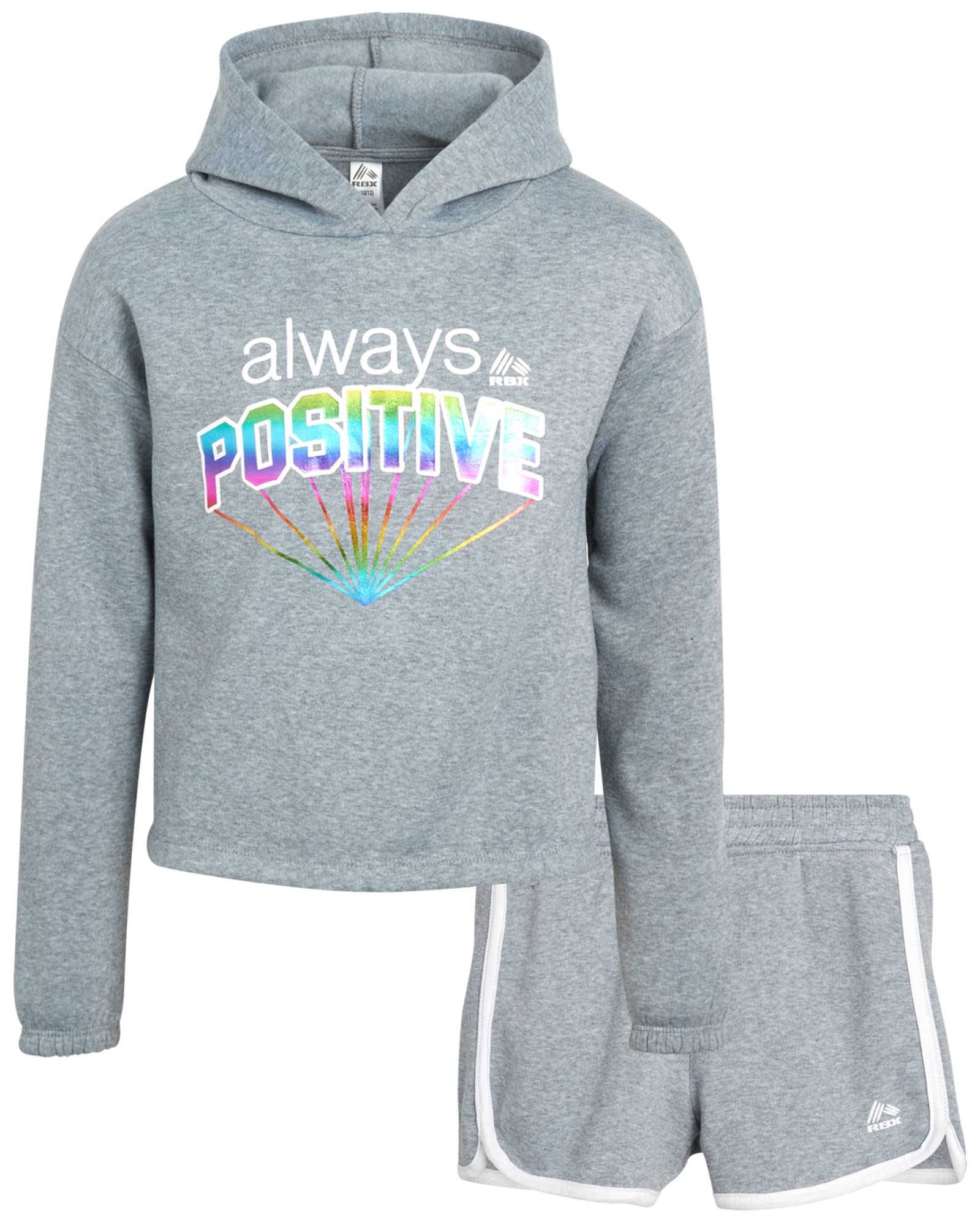 RBX Girls' Active Shorts Set - 2 Piece Fleece Crop Hoodie & Sweat Shorts for Kids (Size 4-12) | Comfortable Athletic Outfit for Playdates, Gym Class & Casual Wear
