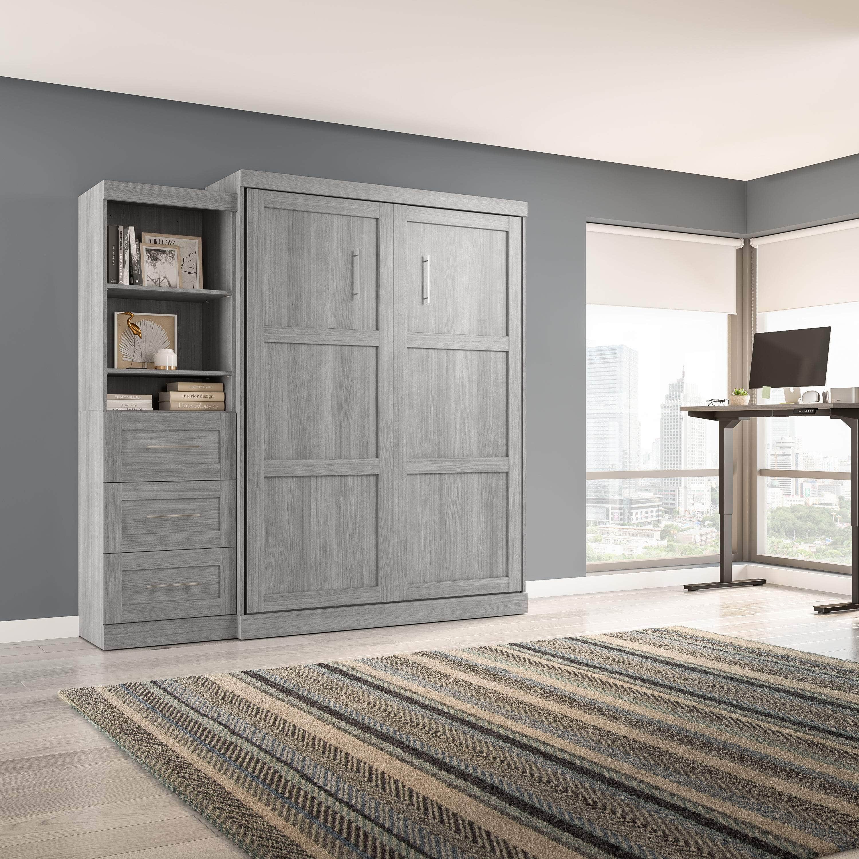 Queen Murphy Wall Bed with Storage Drawers - Space-Saving Foldable Bed for Small Rooms, Apartments & Guest Rooms (90