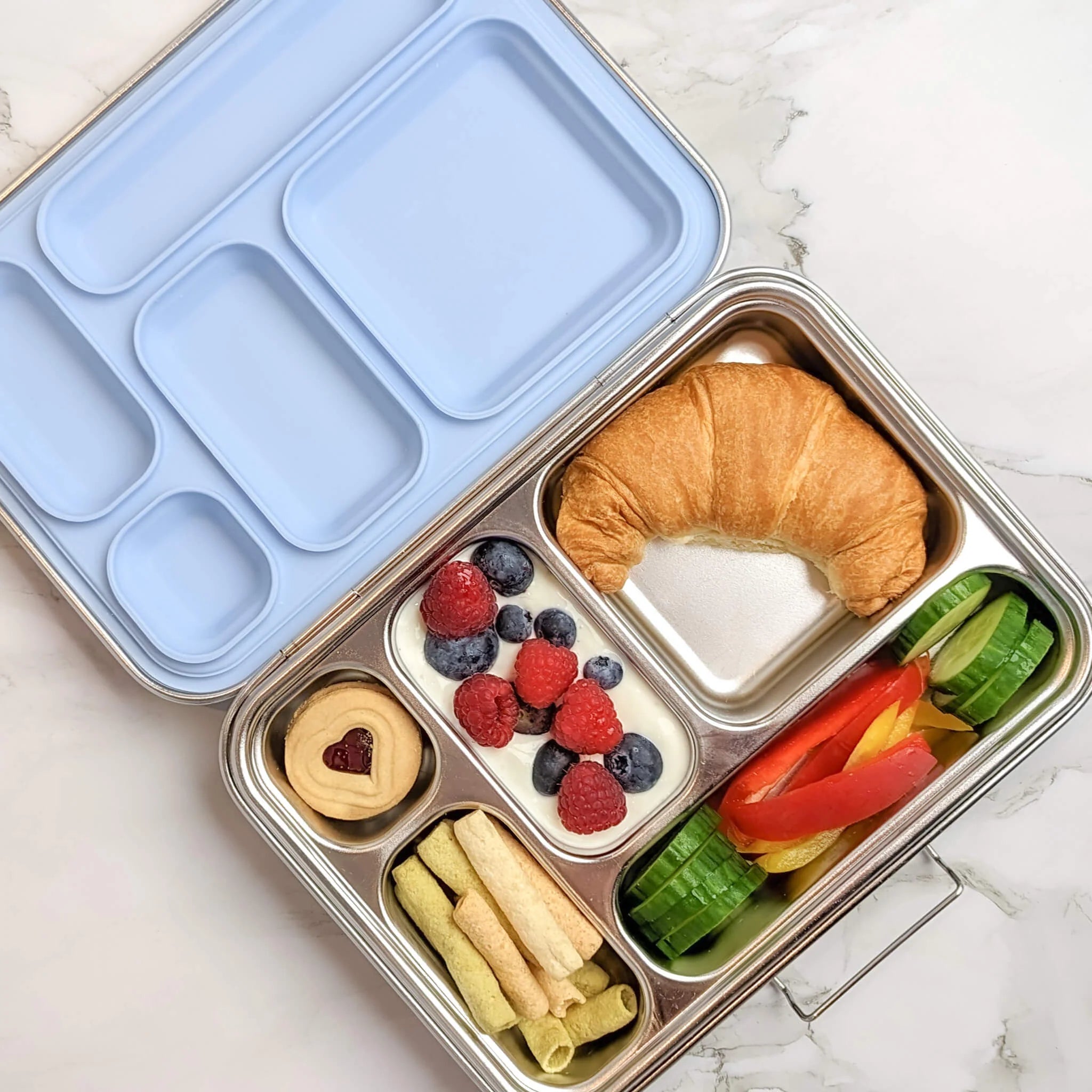 Ecococoon Stainless Steel Leakproof Bento Box - 5 Compartment Lunch Container for Adults & Kids | Perfect for Office, School, Picnics & Meal Prep | Blueberry Color