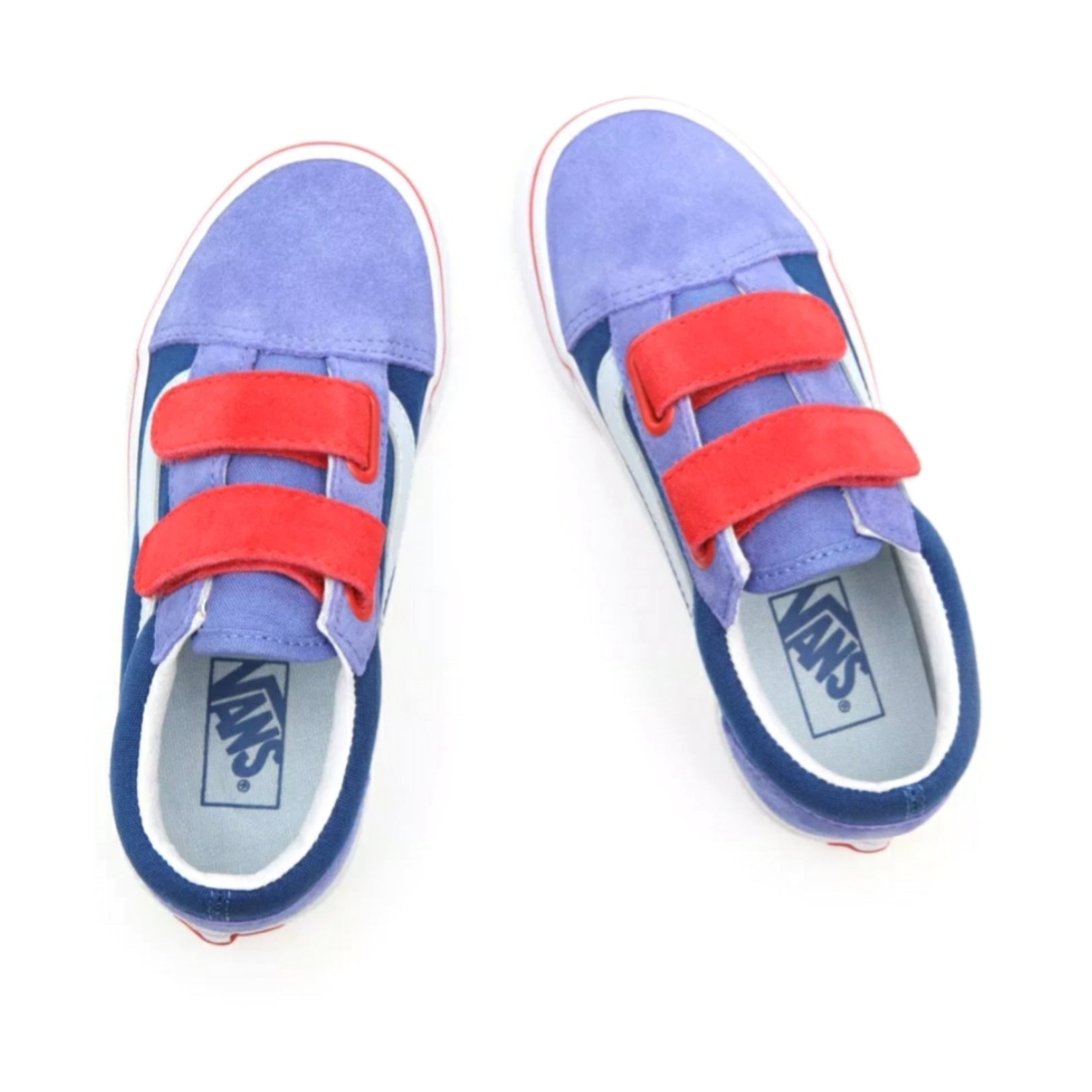 Vans Kids Old Skool Sneakers - Color Block Baja Blue & High Risk Red - Comfortable Skate Shoes for Boys & Girls - Perfect for School, Playground & Casual Wear