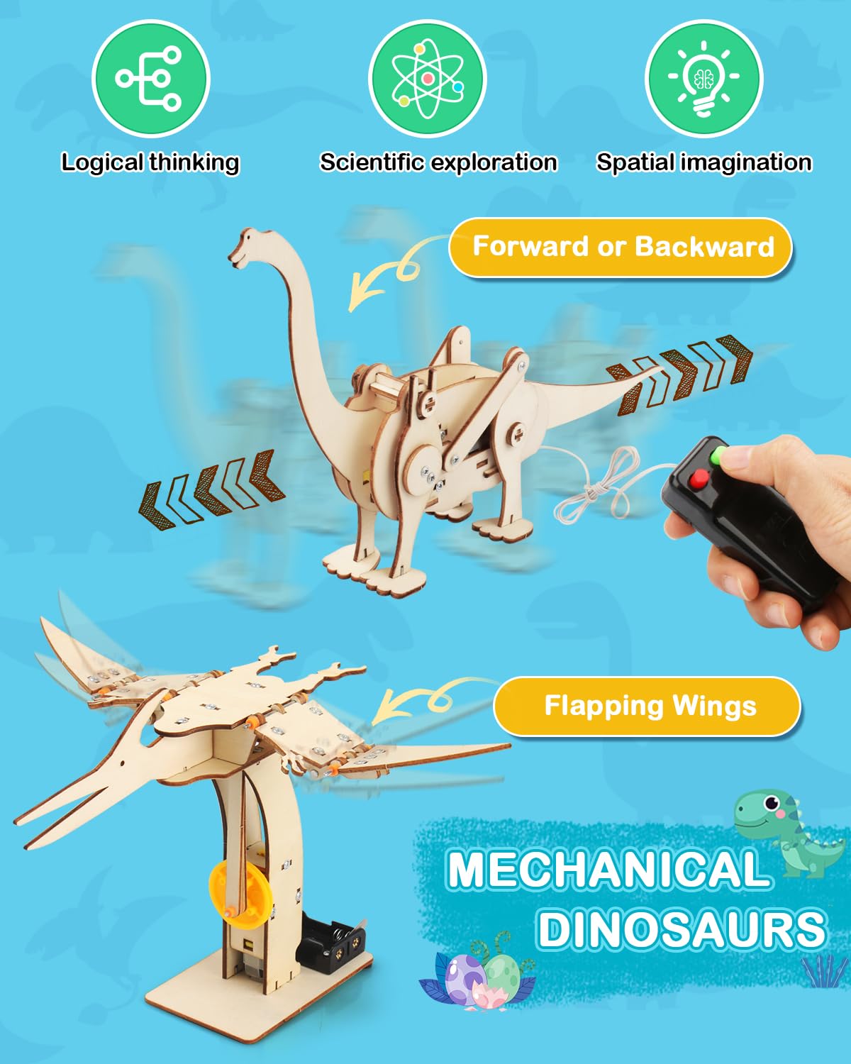 Poraxy 4-in-1 STEM Dinosaur Toys Kit - Educational Wooden Robot Building Puzzles for Kids Ages 7-13 - Science Learning Projects & Creative Crafts - Perfect Birthday Gifts for Boys & Girls - Fun for Classroom STEM Activities & Family Bonding Time
