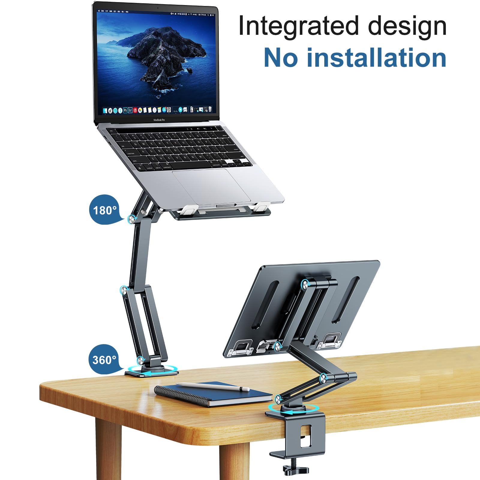 Adjustable 360° Rotating Aluminum Laptop Mount for Desk - Foldable Laptop Stand Holder Fits 11-17 Inch Laptops (Grayish Green) - Perfect for Home Office, Gaming & Workspace Ergonomics