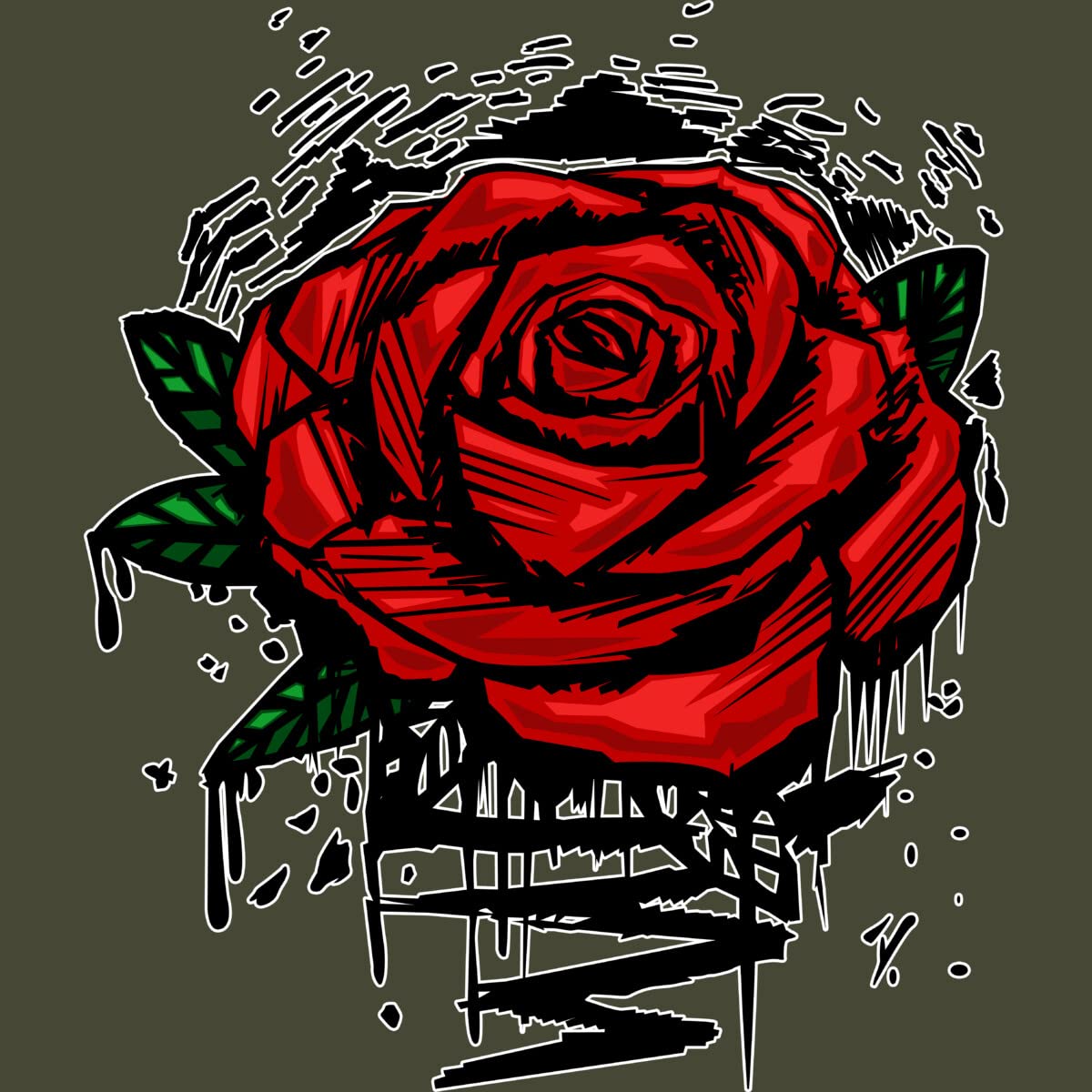 Design By Humans Men's Rugged Rose Graphic T-Shirt by Adamzworld - Soft Cotton Tee for Casual Wear & Street Style Outfits