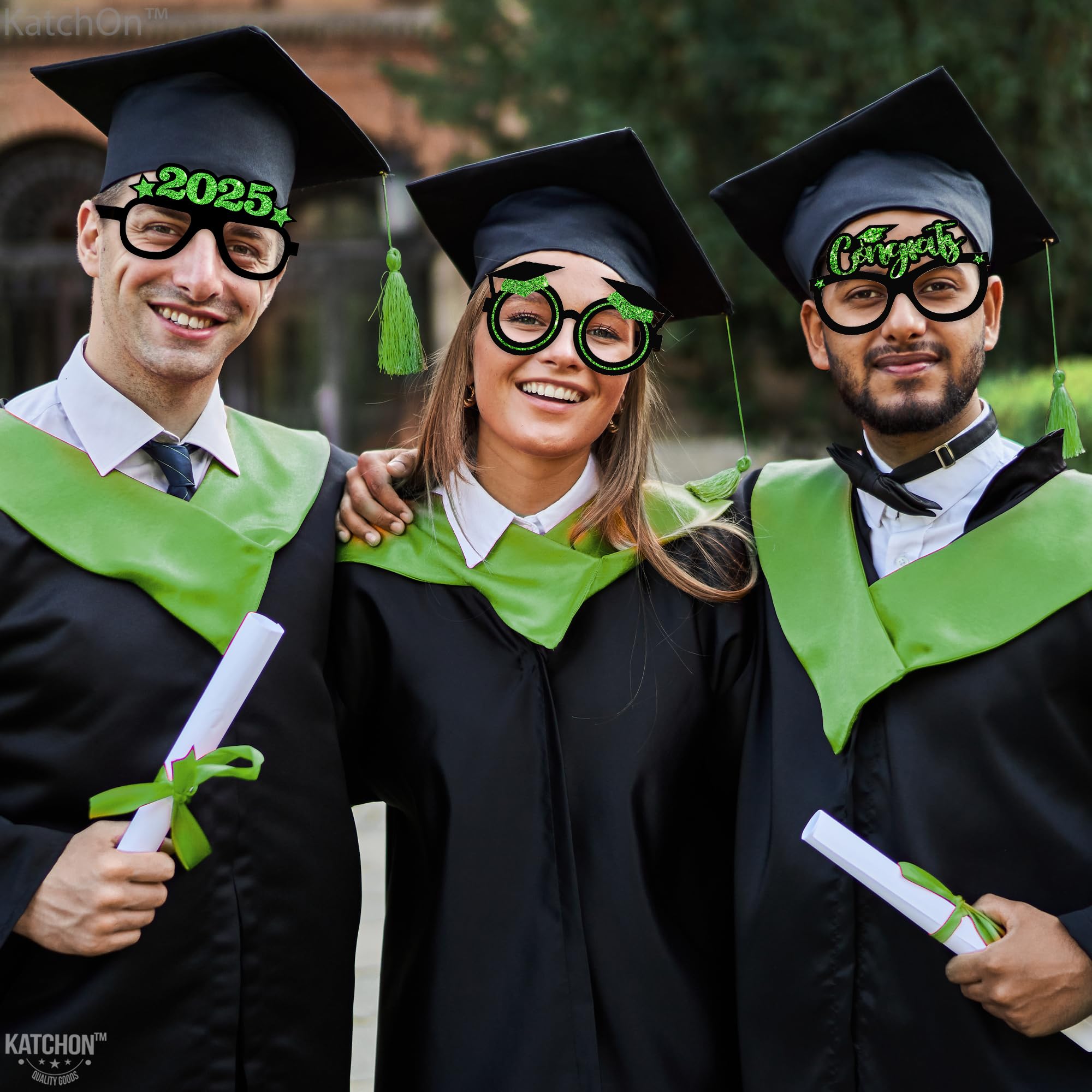 KatchOn Green Graduation Glasses 2025 - Pack of 12 | Class of 2025 Graduation Party Decorations & Photo Booth Props | Perfect for Graduation Ceremonies, Photo Shoots & School Celebrations