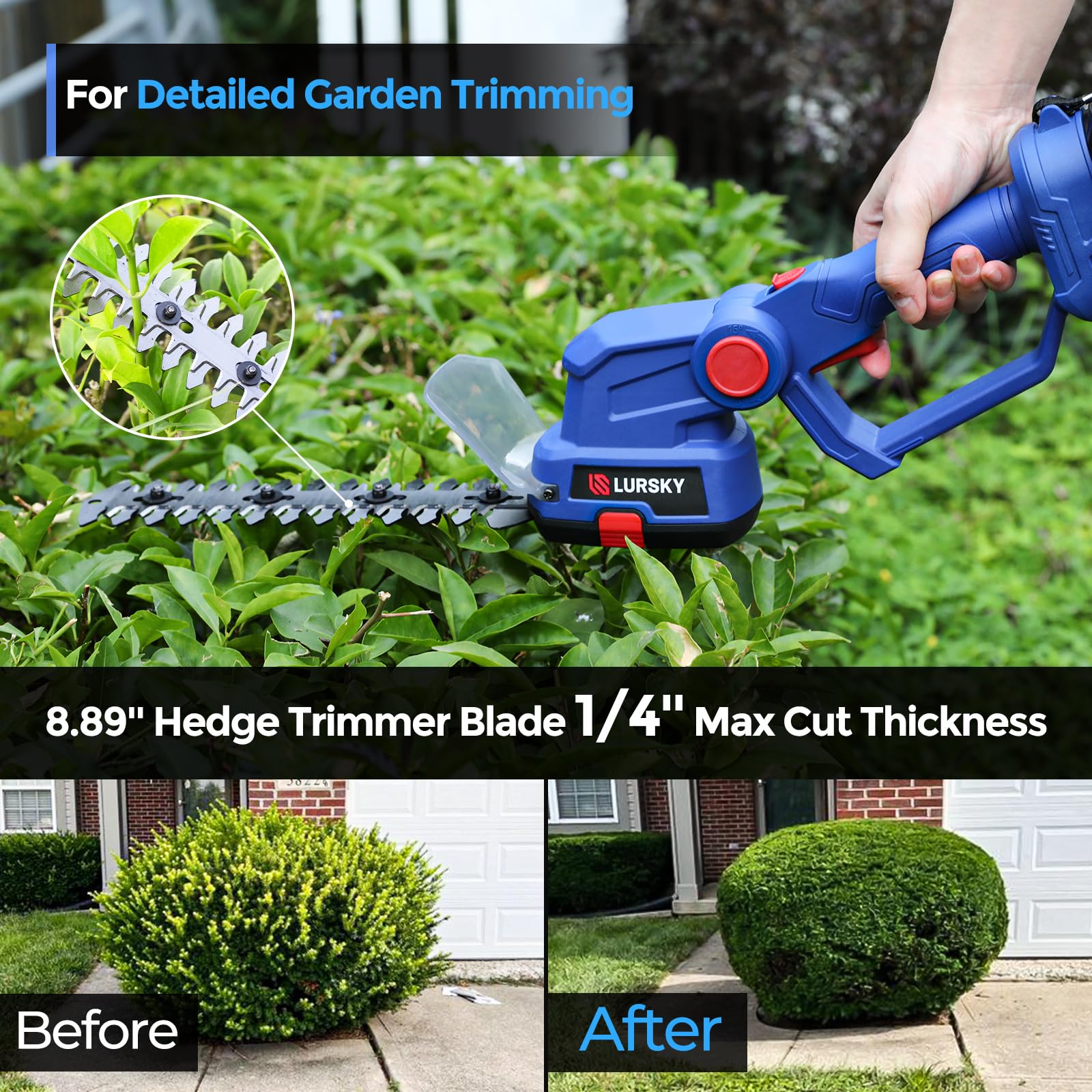 21V Cordless Hedge Trimmer & Grass Shear - 2-in-1 Garden Tool with 2.0Ah Battery & Charger (Dark Blue, Includes 2 Batteries) - Perfect for Lawn Care, Shrub Trimming & Backyard Maintenance