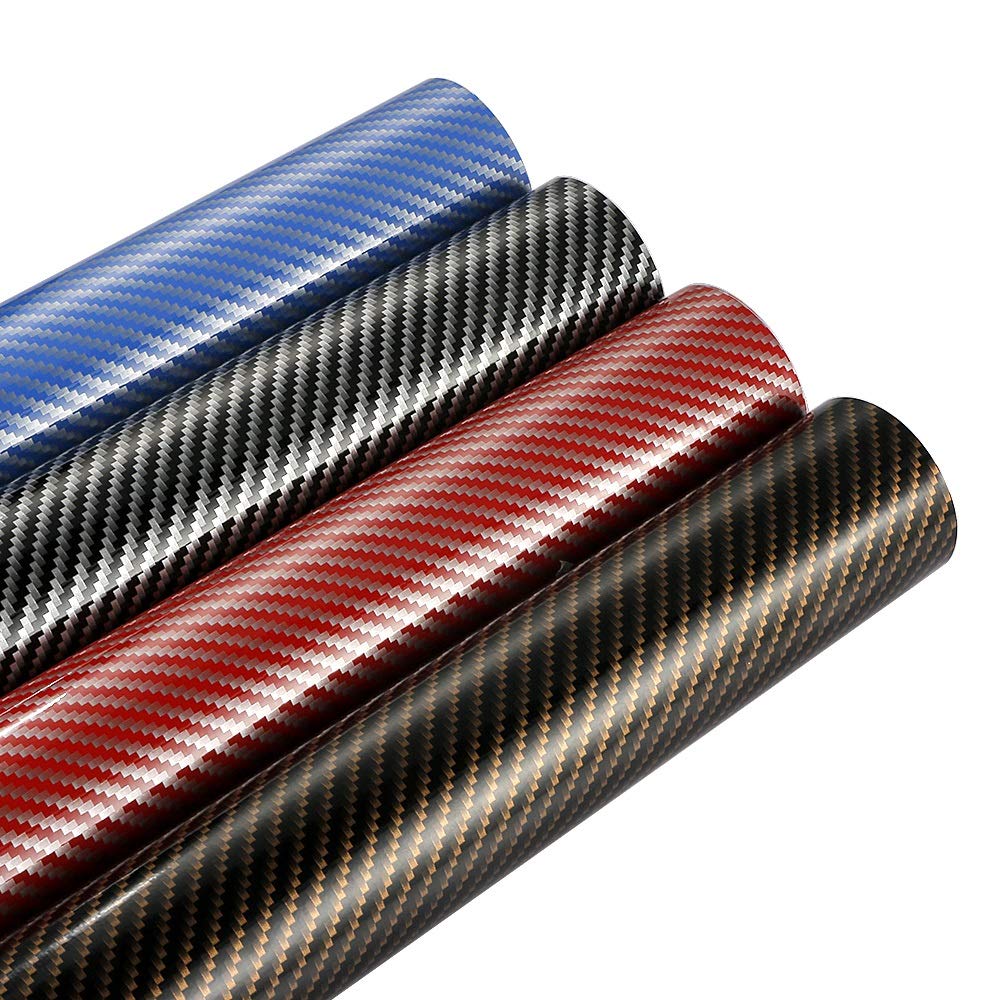 2D Carbon Fiber Vinyl Wrap Film 30x100cm - DIY Car & Motorcycle Sticker for Auto Decoration - High Glossy Gold & Black