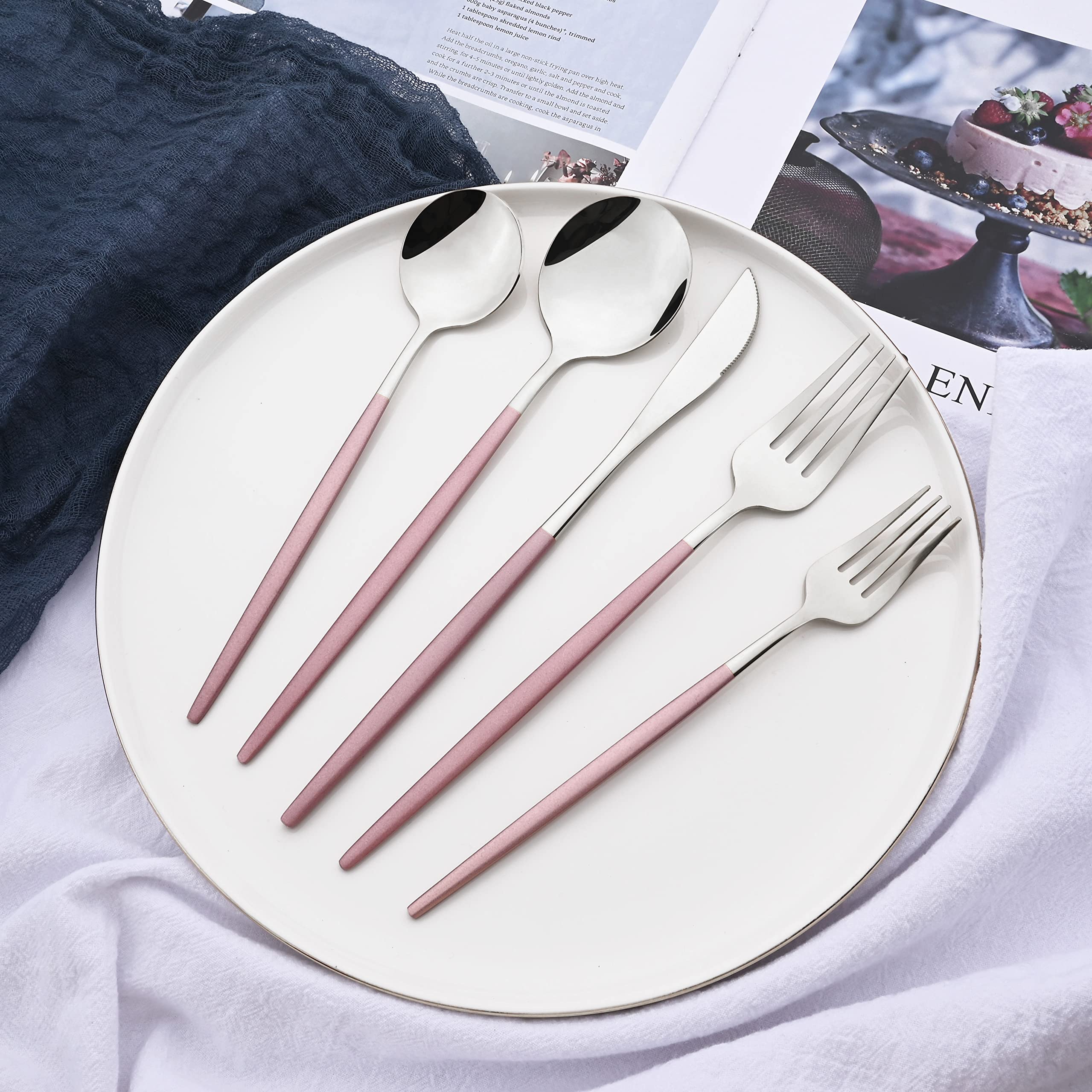 20-Piece Silverware Set for 4 - Stainless Steel Flatware Set with Spoons, Knives & Forks - Elegant Pink Dinnerware for Family Gatherings, Daily Meals & Special Occasions - Durable Cutlery Set Perfect for Home, Restaurant & Party Use