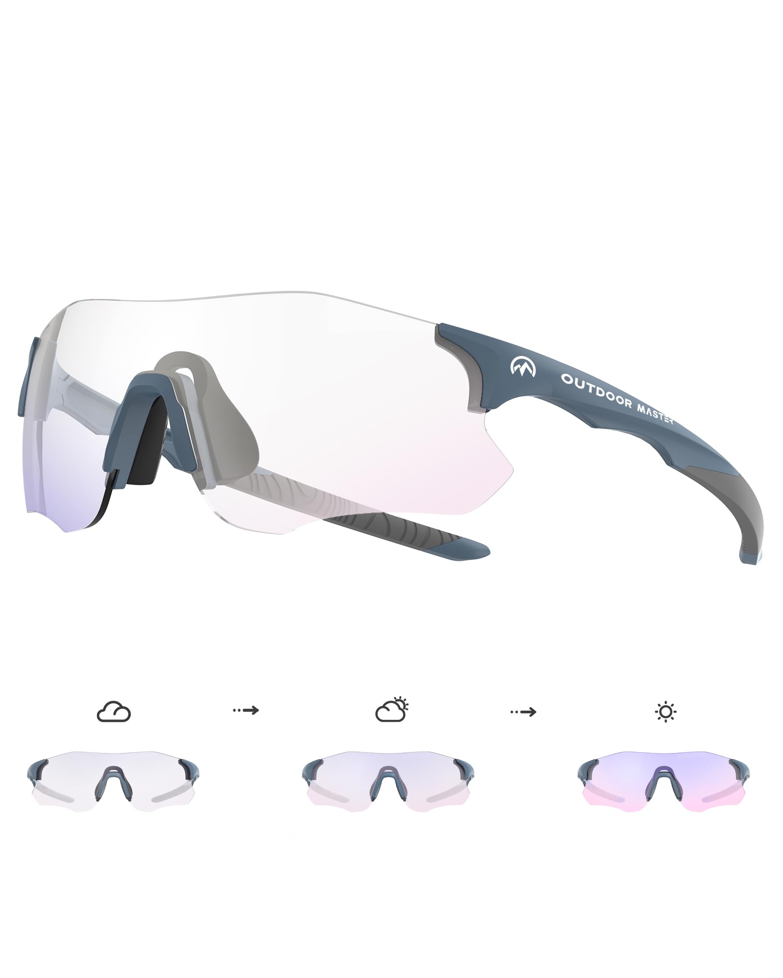 OutdoorMaster HawkSharp HD Photochromic Sports Sunglasses for Men & Women - UV Protection Cycling, Running, Baseball & Outdoor Activities - Lightweight Polarized Lenses for Golf, Hiking & Driving
