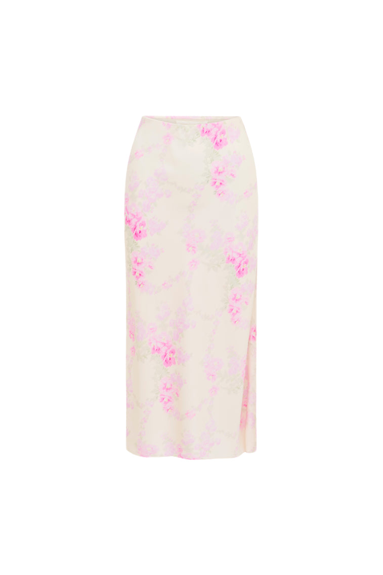Elegant Castle Satin Floral Maxi Skirt for Women - Boho Summer Beach Dress with Side Slit, Perfect for Vacations, Weddings & Date Nights