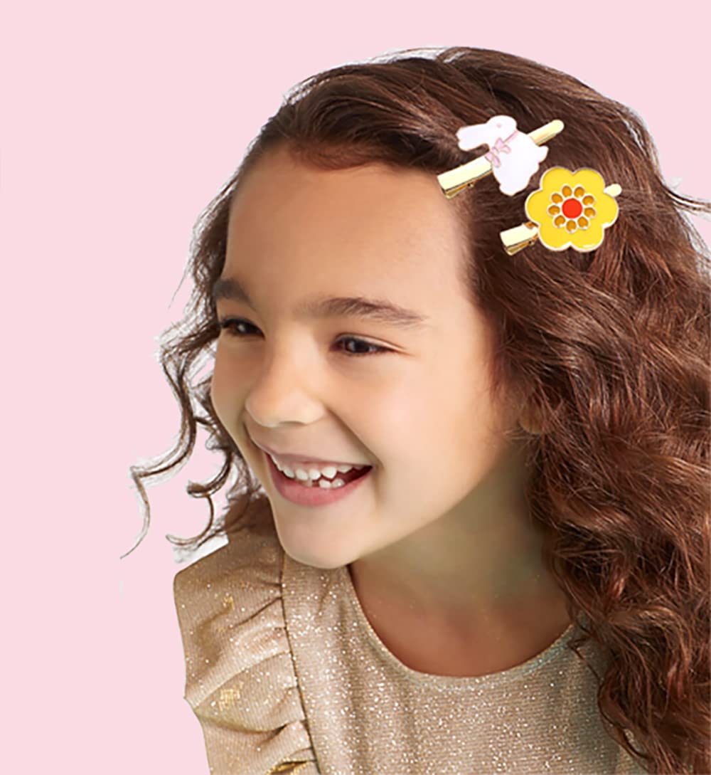 Cute Enamel Bunny Egg Flower Hair Clips for Women & Girls - Kawaii Easter Metal Alligator Clips - Spring Hair Accessories for Party, Holiday, School & Daily Wear
