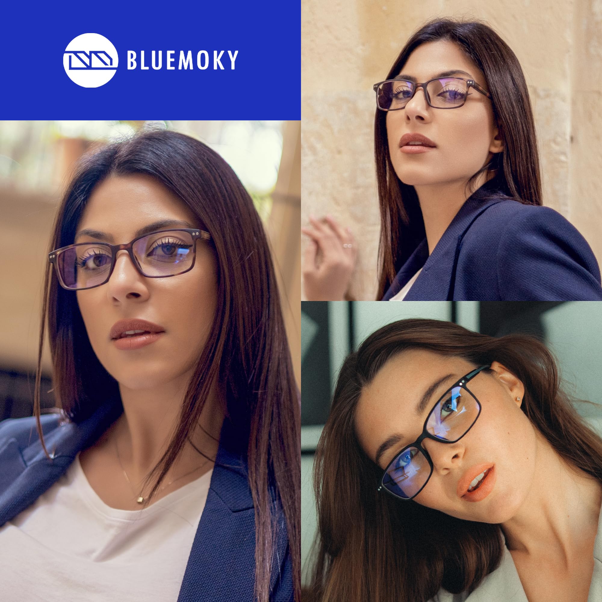 BLUEMOKY Blue Light Blocking Reading Glasses for Men & Women - 2 Pack Anti Glare Computer Glasses with Rectangle Frame - Reduce Eye Strain for Work, Gaming & Screen Time