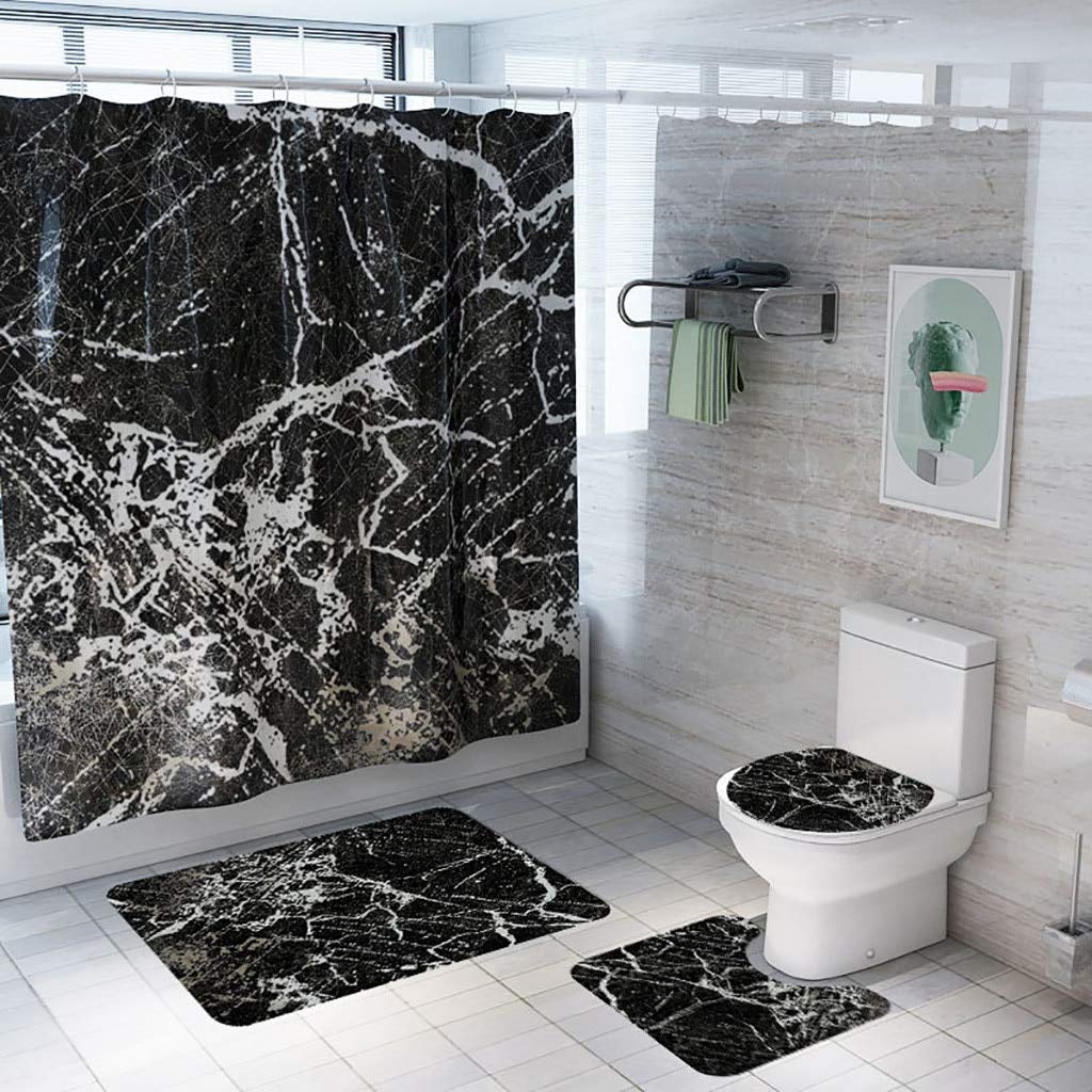Creative Shower Curtain Set - 4pc Bathroom Decor with Floor Mat for Modern Homes