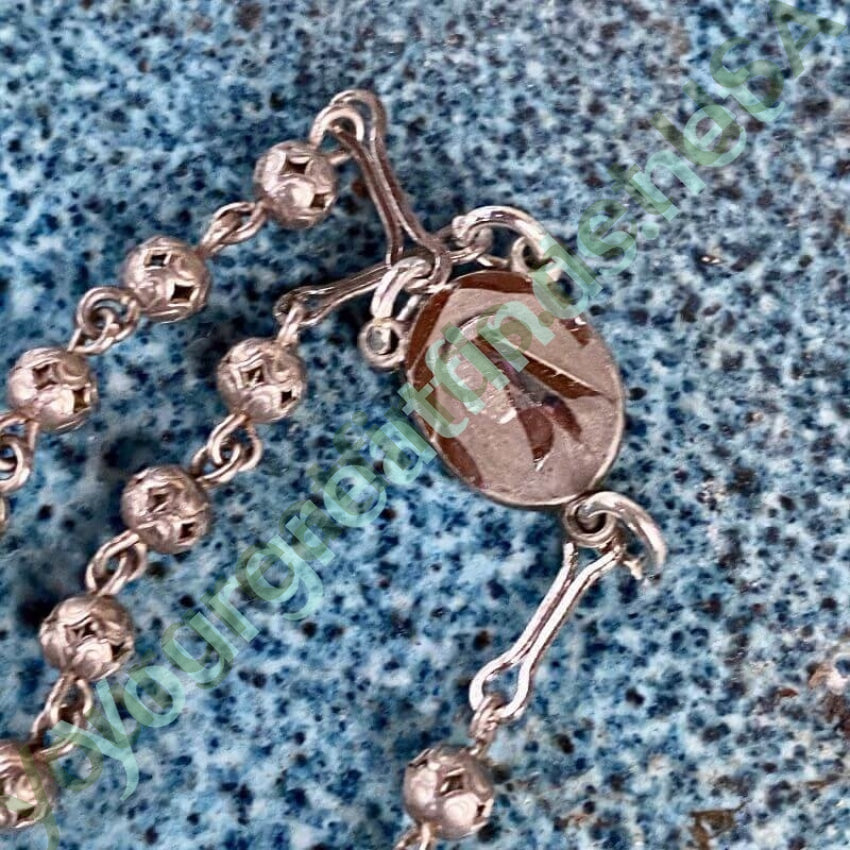 Vintage Sterling Silver Rosary with Blue Enamel - Handmade Catholic Prayer Beads for Religious Gifts & Devotional Use