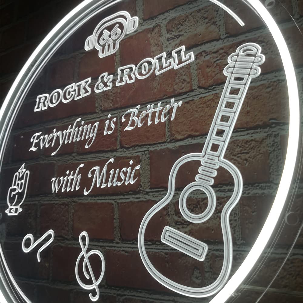 Custom Rock Roll Neon Sign - Personalized LED Guitar Music Wall Decor for Home, Bar & Club | 12V Plug Powered Acrylic Rock Theme Party Lighting (16x16