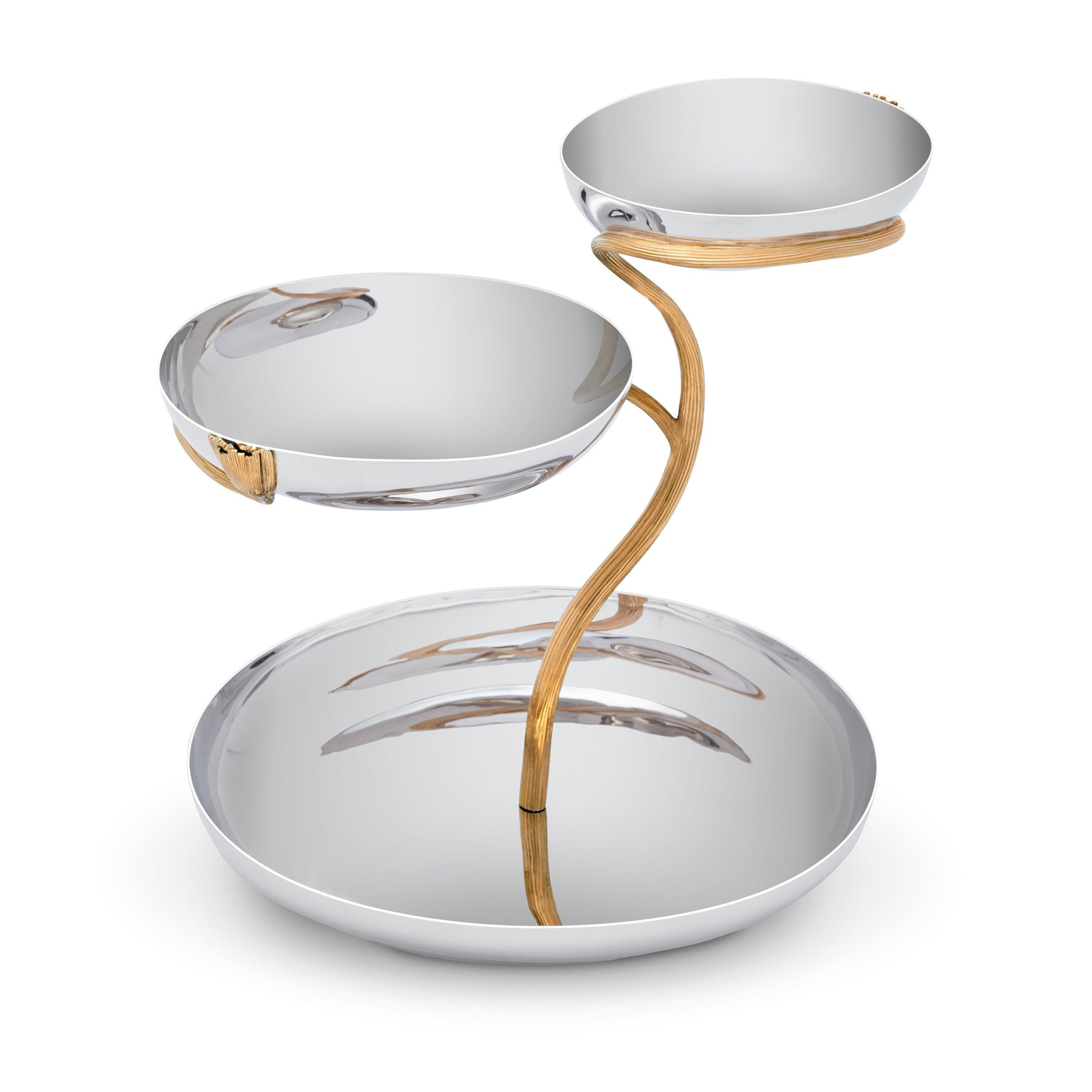 3-Tier Decorative Leaf Serving Tray - Large Rustic Wooden Cake Stand for Parties, Desserts, and Afternoon Tea Display - Perfect for Weddings, Baby Showers & Holiday Entertaining