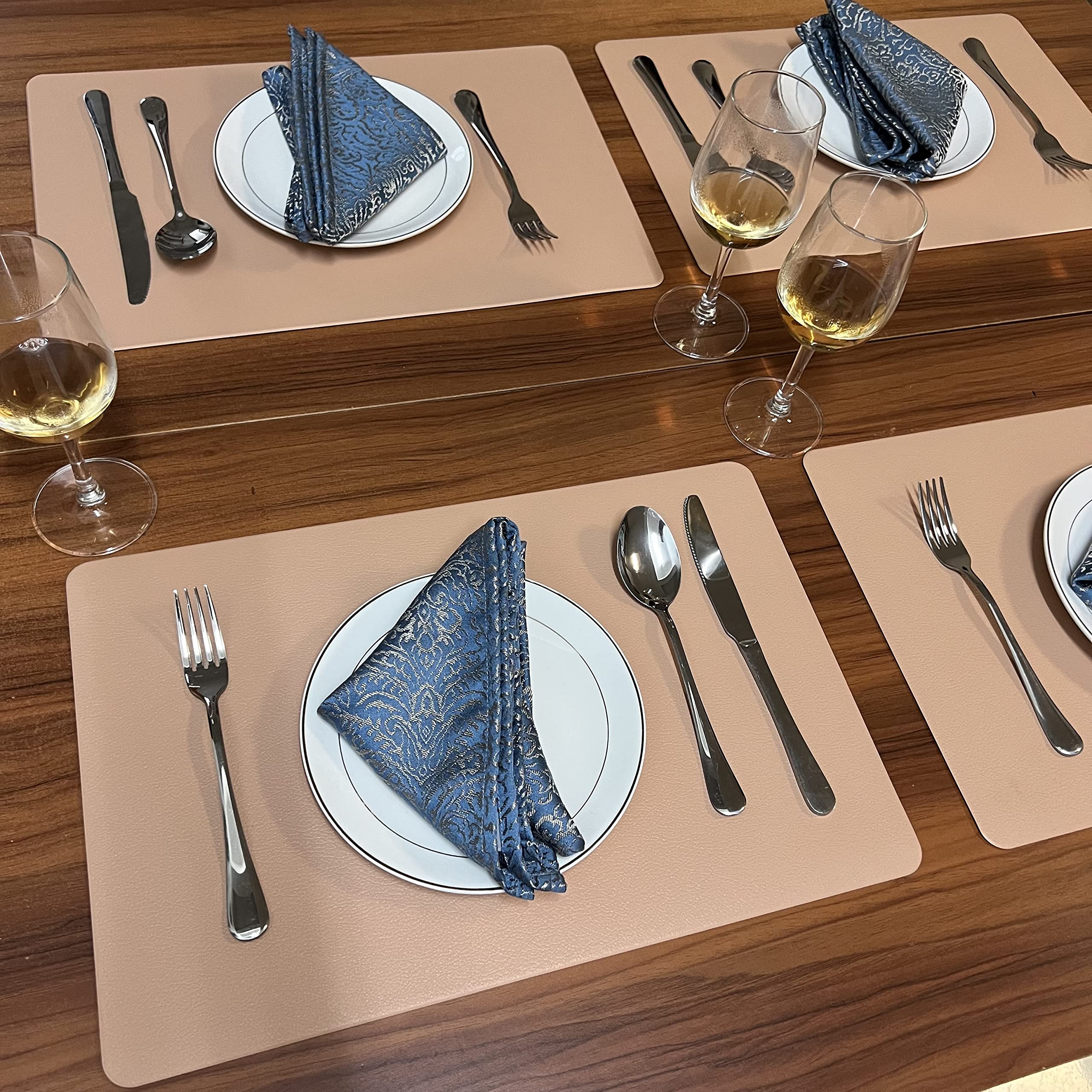 WAZAIGUR Waterproof Non-Slip Faux Leather Placemats Set of 4 - Heat Resistant, Easy Clean Dining Table Mats for Home & Restaurant Use (Pink)