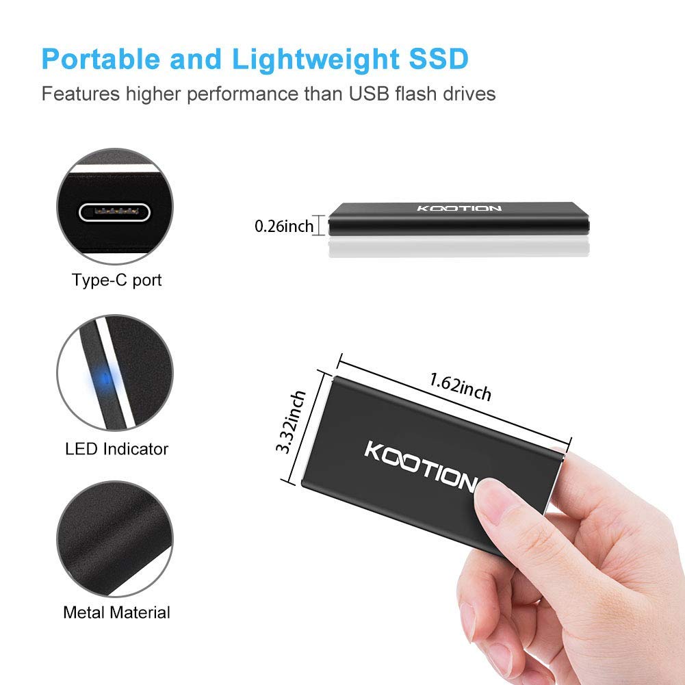 KOOTION 1TB External SSD Portable Hard Drive - USB 3.1 Type-C Ultra Slim Solid State Drive with 500MB/s Read & 450MB/s Write Speeds - Perfect for Gaming, Photography, Video Editing & Data Backup