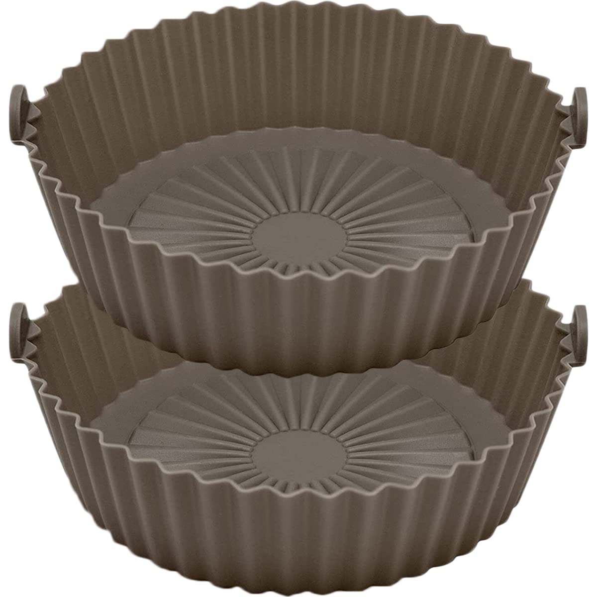 2-Pack Reusable Silicone Air Fryer Basket with Heat-Resistant Handle - Non-Stick Round Pot for Cooking Vegetables, Chicken, Beef - Fits Air Fryer & Microwave - Perfect for Healthy Meals & Easy Cleanup