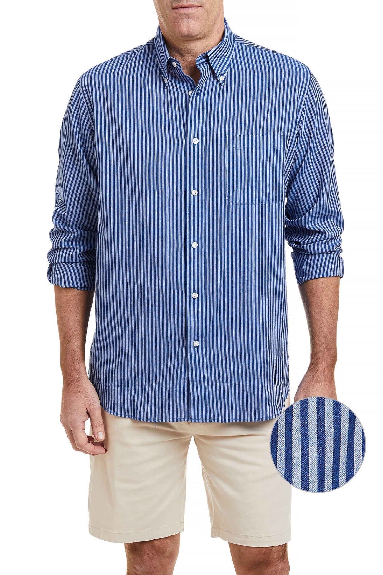 Premium Chase Linen Shirt for Men - Navy & Blue Stripe Casual Button Down Shirt - Perfect for Summer, Beach, and Office Wear