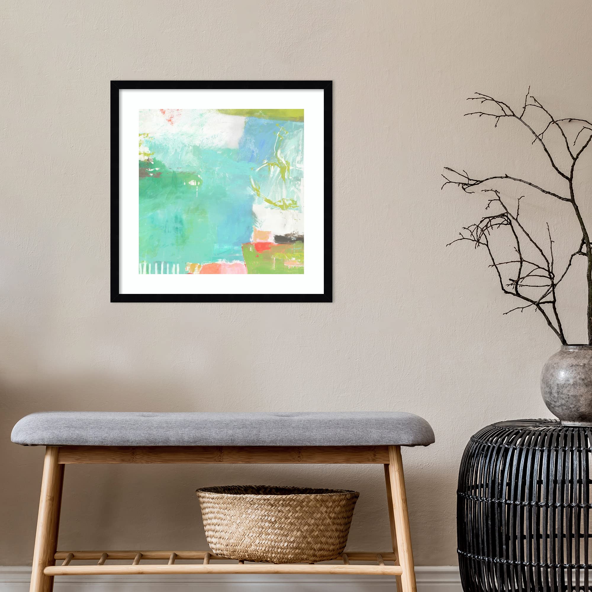 Amanti Art Framed Abstract Wall Art Print - 21x21 Water Music by Suzanne Nicoll | Modern Contemporary Decor Poster Painting for Living Room, Bedroom, Office | Perfect for Home & Office Decor